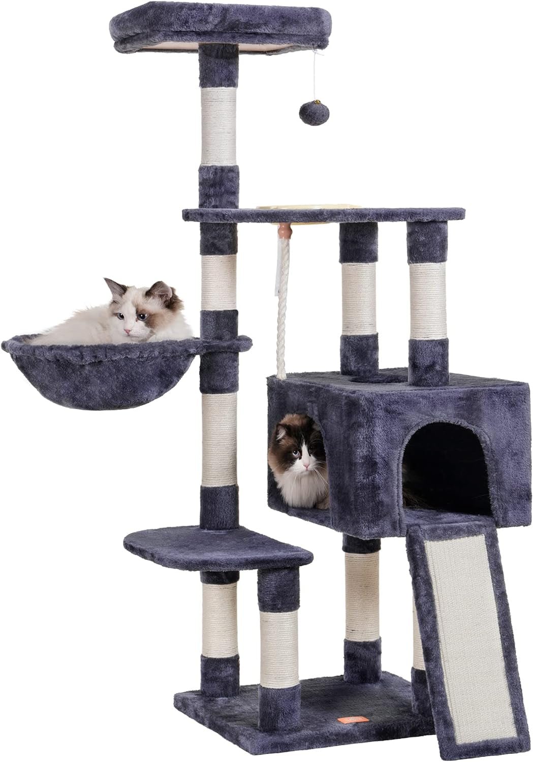 Cat Tree, Cat Tower for Indoor Cats with Scratching Board, Multi - Level Cat Furniture Condo with Feeding Bowl Smoky Gray HCT010G - Eco and More Pet Store