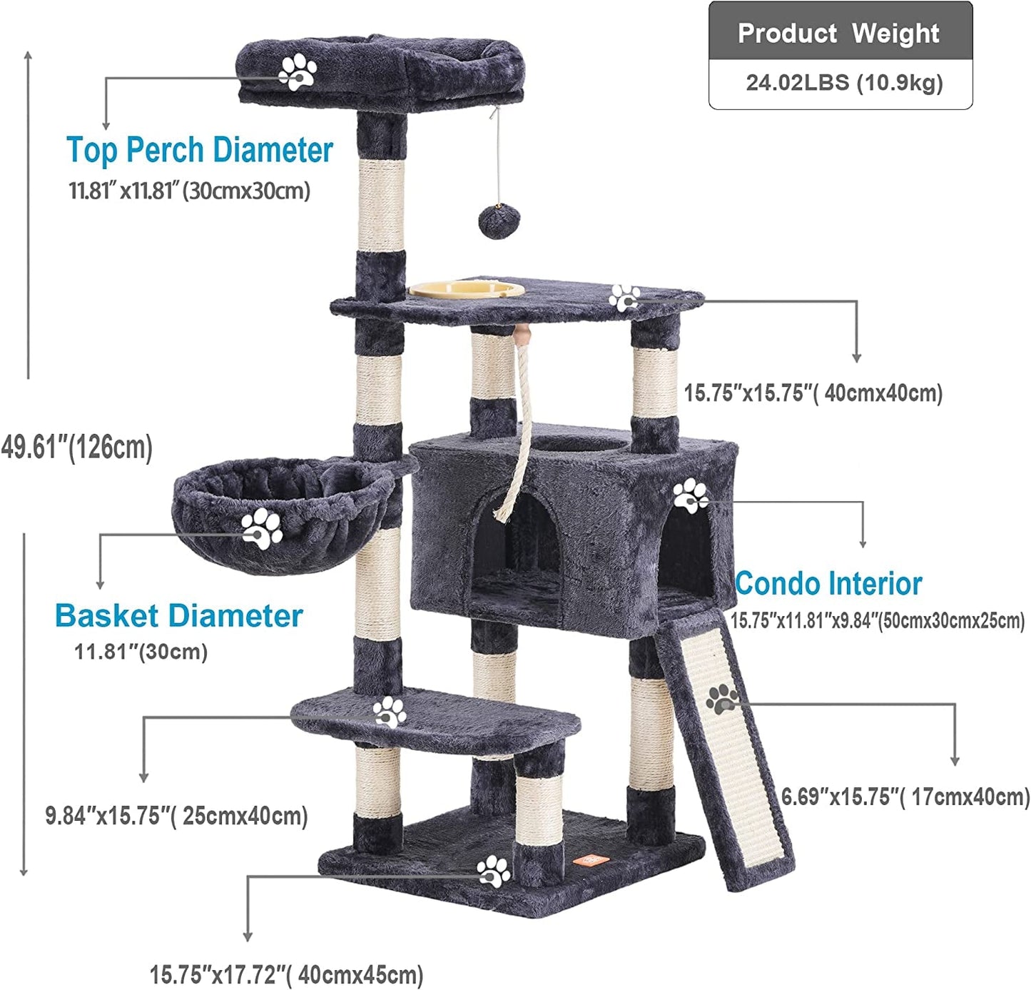 Cat Tree, Cat Tower for Indoor Cats with Scratching Board, Multi - Level Cat Furniture Condo with Feeding Bowl Smoky Gray HCT010G - Eco and More Pet Store