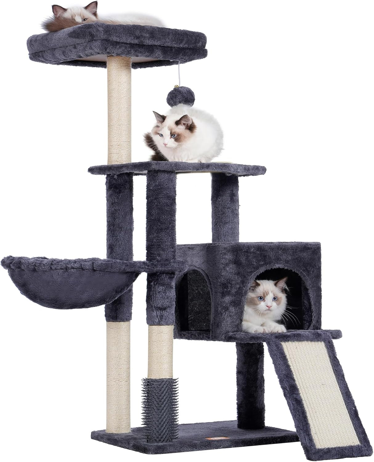 Cat Tree, Cat Tower for Indoor Cats with Scratching Board, Multi - Level Cat Furniture Condo with Feeding Bowl Smoky Gray HCT010G - Eco and More Pet Store