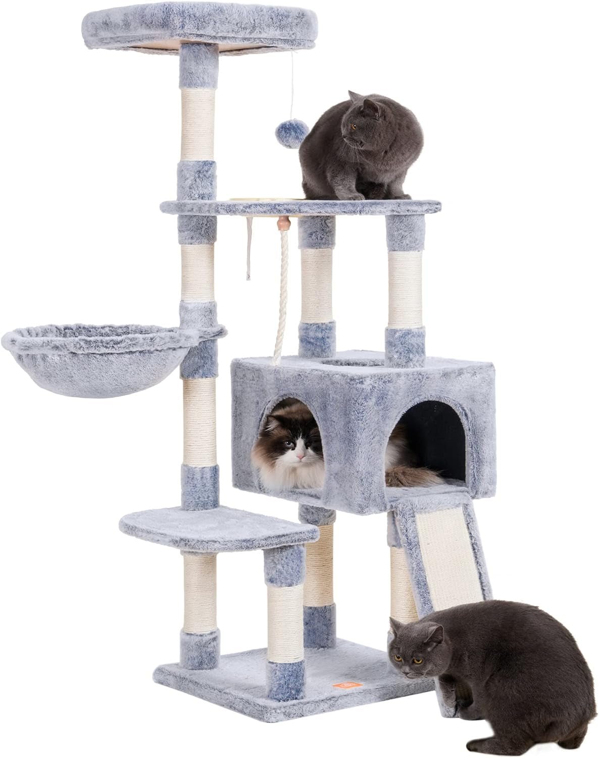 Cat Tree, Cat Tower for Indoor Cats with Scratching Board, Multi - Level Cat Furniture Condo with Feeding Bowl Smoky Gray HCT010G - Eco and More Pet Store