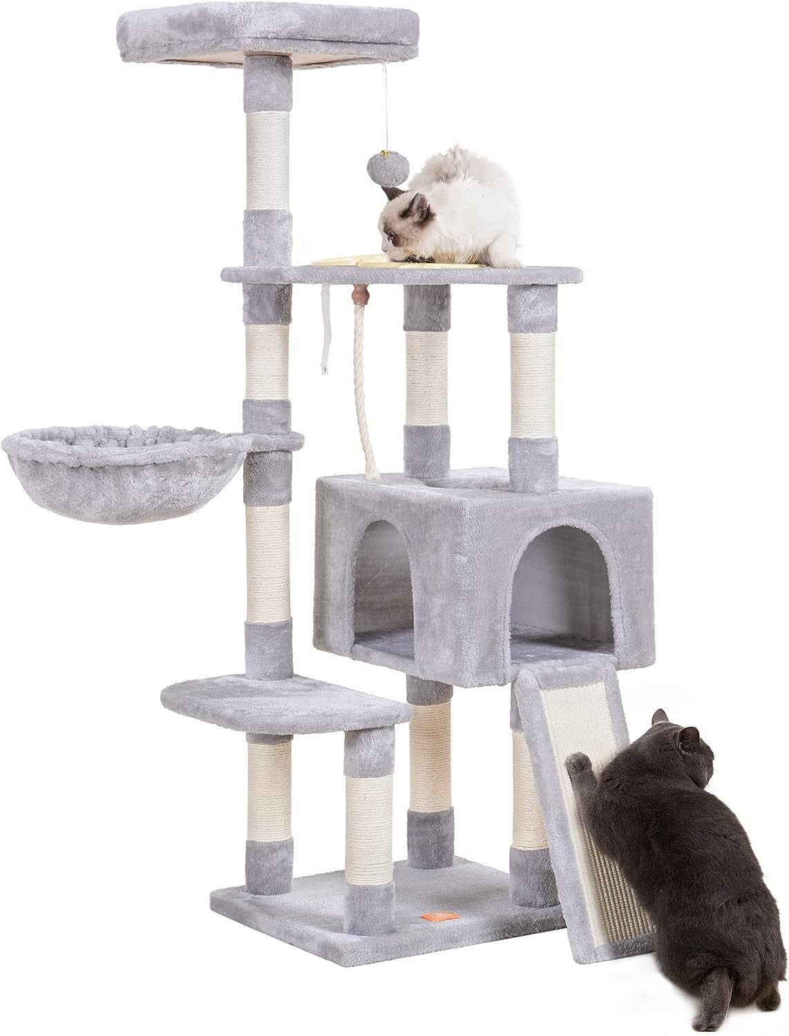 Cat Tree, Cat Tower for Indoor Cats with Scratching Board, Multi - Level Cat Furniture Condo with Feeding Bowl Smoky Gray HCT010G - Eco and More Pet Store