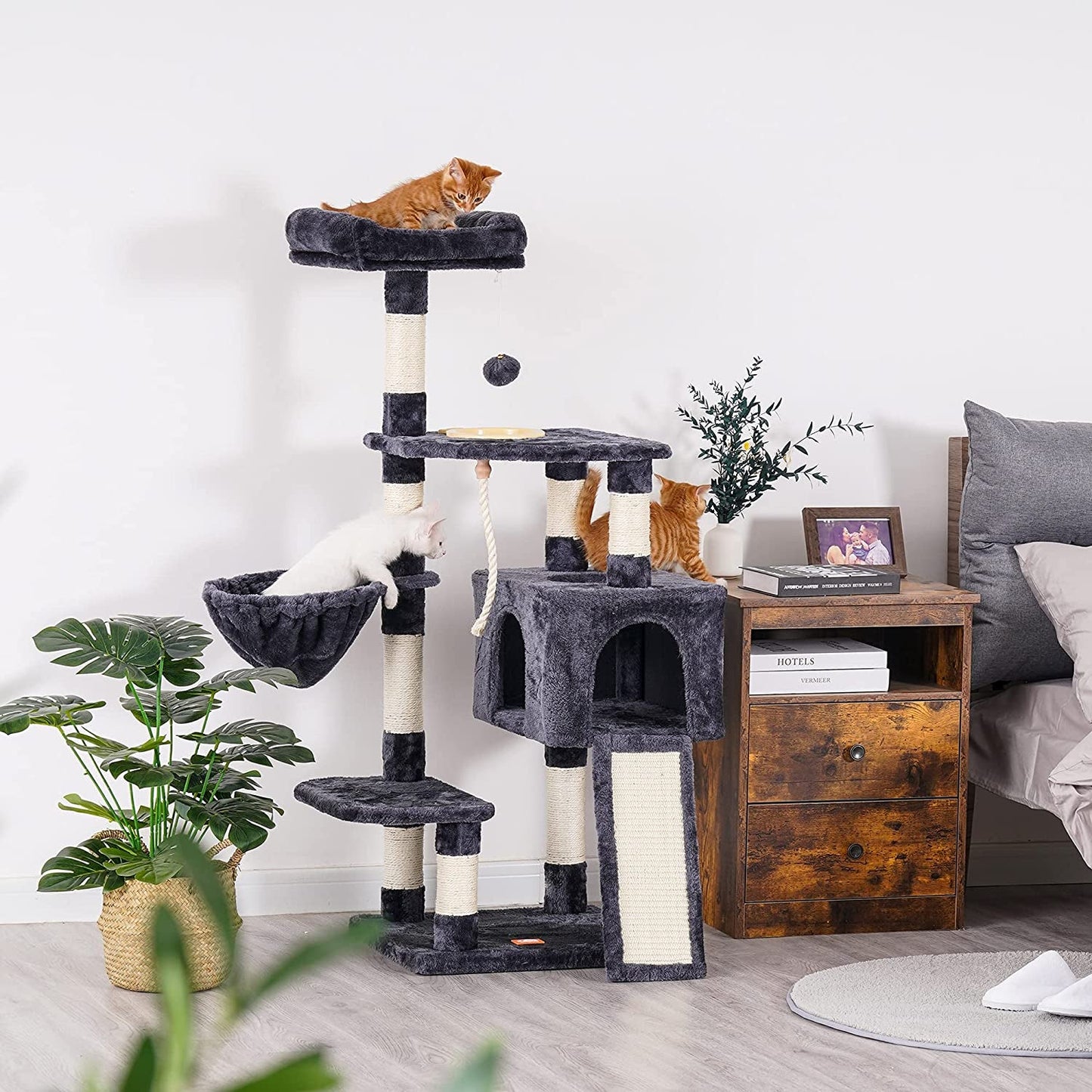 Cat Tree, Cat Tower for Indoor Cats with Scratching Board, Multi - Level Cat Furniture Condo with Feeding Bowl Smoky Gray HCT010G - Eco and More Pet Store