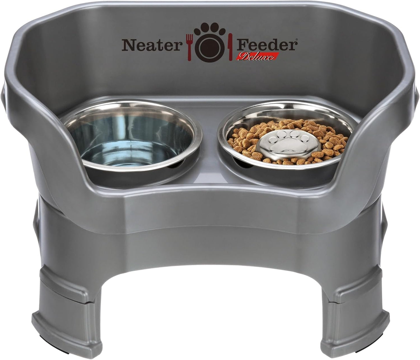 Deluxe Model Adjustable Height - Mess - Proof Dog Bowls (Large, Midnight Black) - Made in USA - Elevated, No Spill, Non - Tip, Non - Slip, Raised Stainless Steel Food & Water Pet Bowls - Eco and More Pet Store