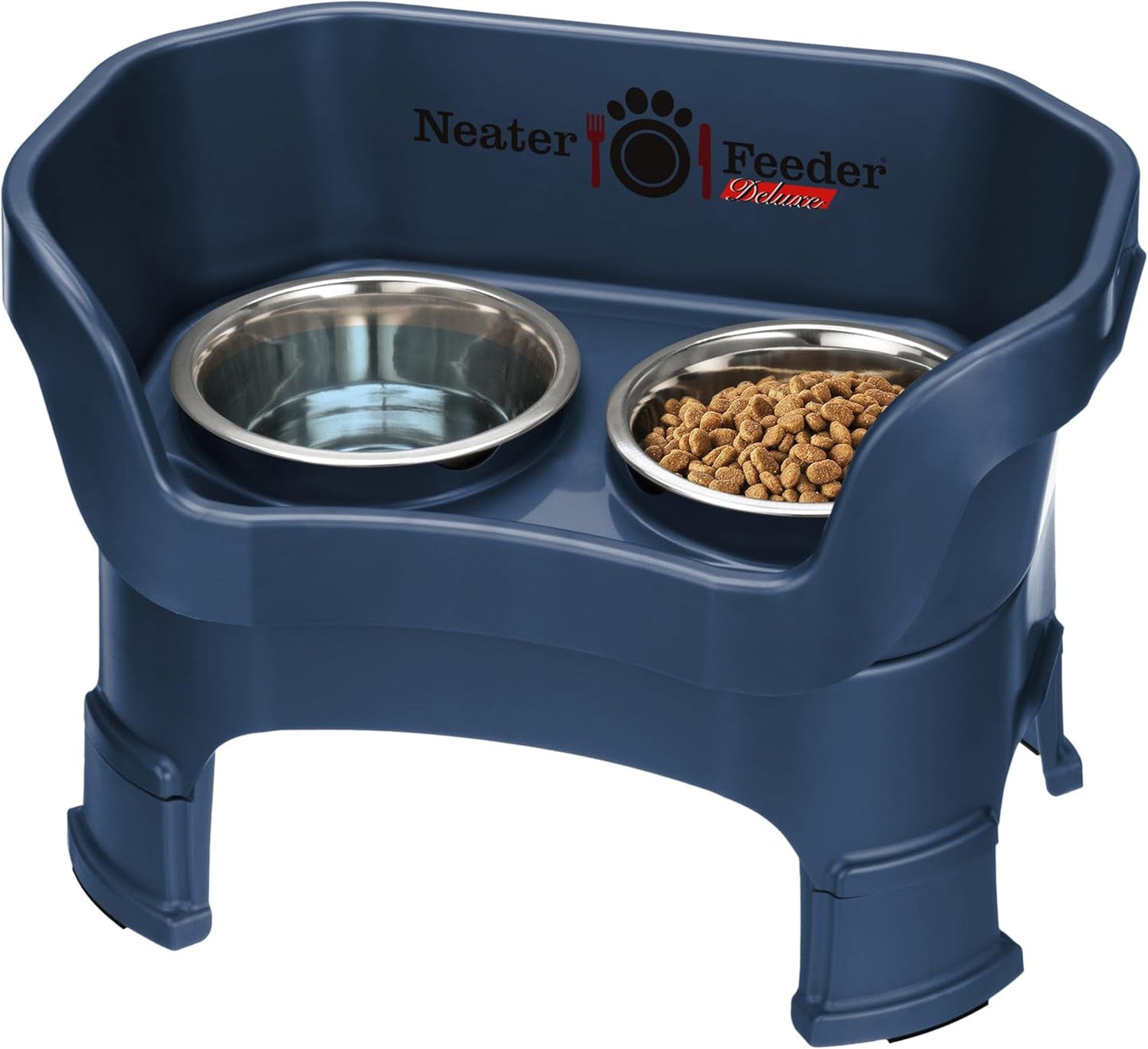 Deluxe Model Adjustable Height - Mess - Proof Dog Bowls (Large, Midnight Black) - Made in USA - Elevated, No Spill, Non - Tip, Non - Slip, Raised Stainless Steel Food & Water Pet Bowls - Eco and More Pet Store