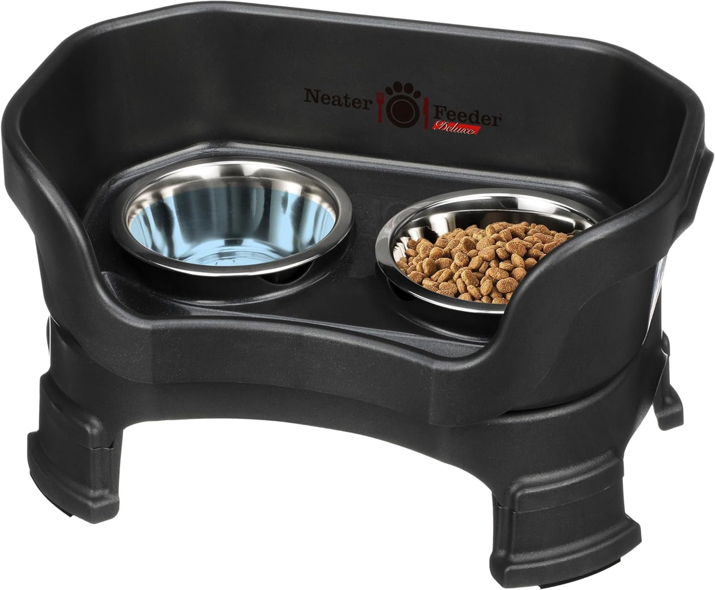 Deluxe Model Adjustable Height - Mess - Proof Dog Bowls (Large, Midnight Black) - Made in USA - Elevated, No Spill, Non - Tip, Non - Slip, Raised Stainless Steel Food & Water Pet Bowls - Eco and More Pet Store