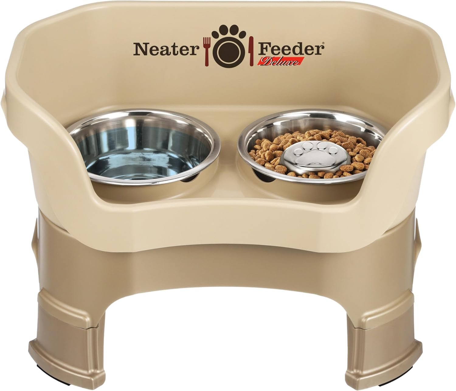 Deluxe Model Adjustable Height - Mess - Proof Dog Bowls (Large, Midnight Black) - Made in USA - Elevated, No Spill, Non - Tip, Non - Slip, Raised Stainless Steel Food & Water Pet Bowls - Eco and More Pet Store