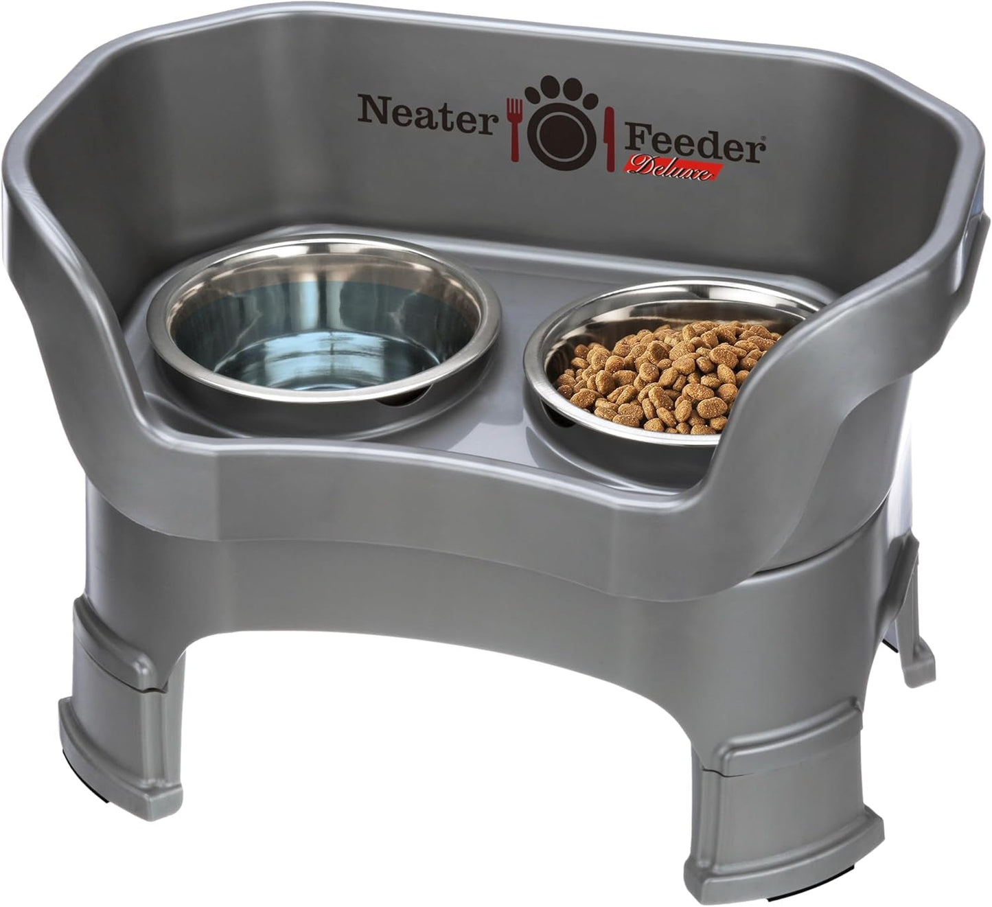 Deluxe Model Adjustable Height - Mess - Proof Dog Bowls (Large, Midnight Black) - Made in USA - Elevated, No Spill, Non - Tip, Non - Slip, Raised Stainless Steel Food & Water Pet Bowls - Eco and More Pet Store