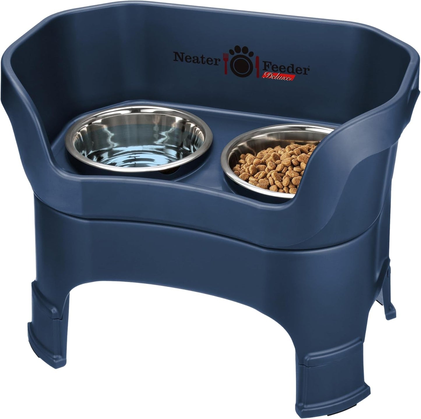 Deluxe Model Adjustable Height - Mess - Proof Dog Bowls (Large, Midnight Black) - Made in USA - Elevated, No Spill, Non - Tip, Non - Slip, Raised Stainless Steel Food & Water Pet Bowls - Eco and More Pet Store