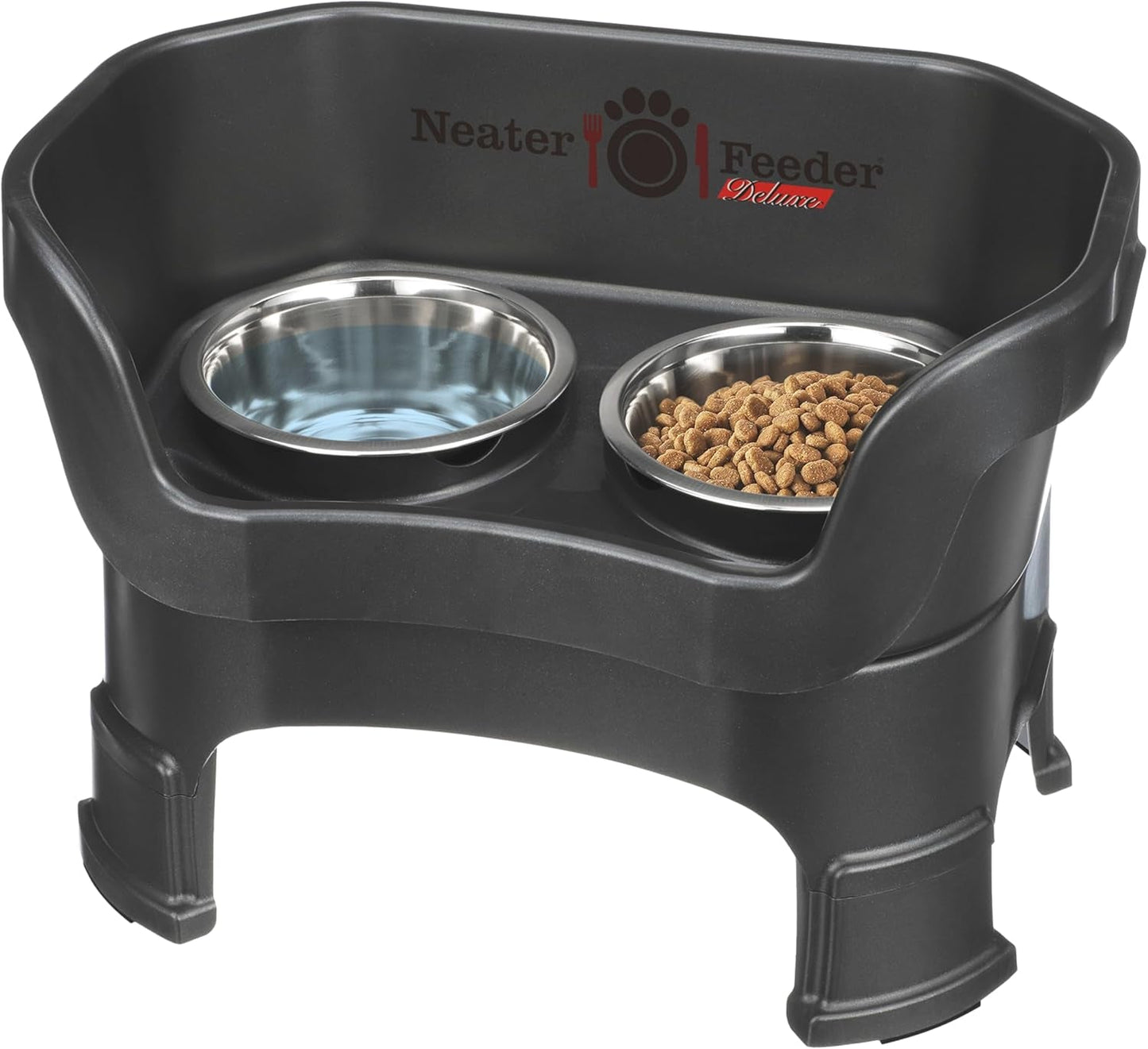 Deluxe Model Adjustable Height - Mess - Proof Dog Bowls (Large, Midnight Black) - Made in USA - Elevated, No Spill, Non - Tip, Non - Slip, Raised Stainless Steel Food & Water Pet Bowls - Eco and More Pet Store