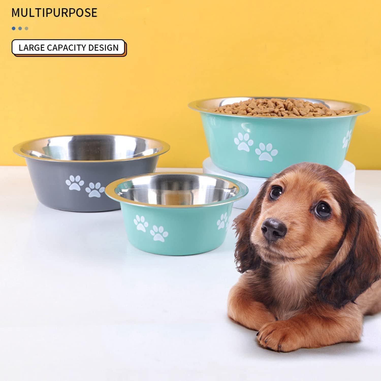 Dog Bowls 2 Pack Small Medium Dogs Feeding Bowls Food Water Bowls with Non - Slip Silicone Sole, Stainless Steel Dog Dishes Elevated Raised Pet Feeder(3.6 Cups) - Eco and More Pet Store