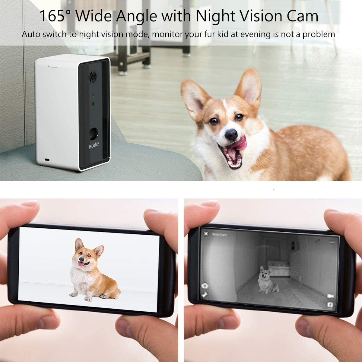 Dog Cat Camera Treat Dispenser, 720P/1080P Night Vision Pet Cam, App Control Tossing, 2 Way Audio Chat Listen, Suction Cup, Multi Devices Login, Compatible with Alexa - Eco and More Pet Store