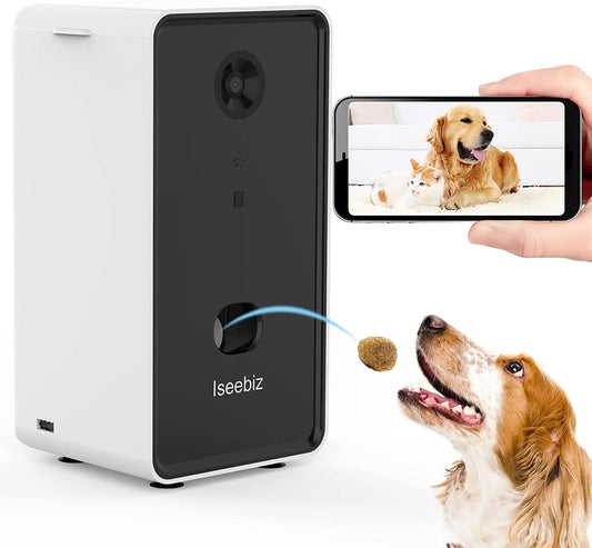 Dog Cat Camera Treat Dispenser, 720P/1080P Night Vision Pet Cam, App Control Tossing, 2 Way Audio Chat Listen, Suction Cup, Multi Devices Login, Compatible with Alexa - Eco and More Pet Store