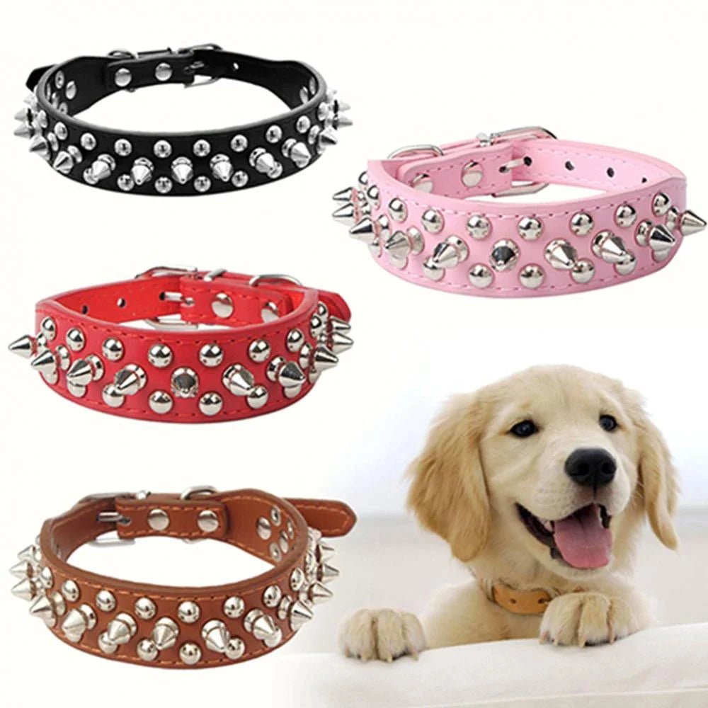 Dog Collar | Spiked Studded Leather Dog Collar Rivets Pet Small Large Cat Pit Bull Adjustable - Eco and More Pet Store DBA Overseen