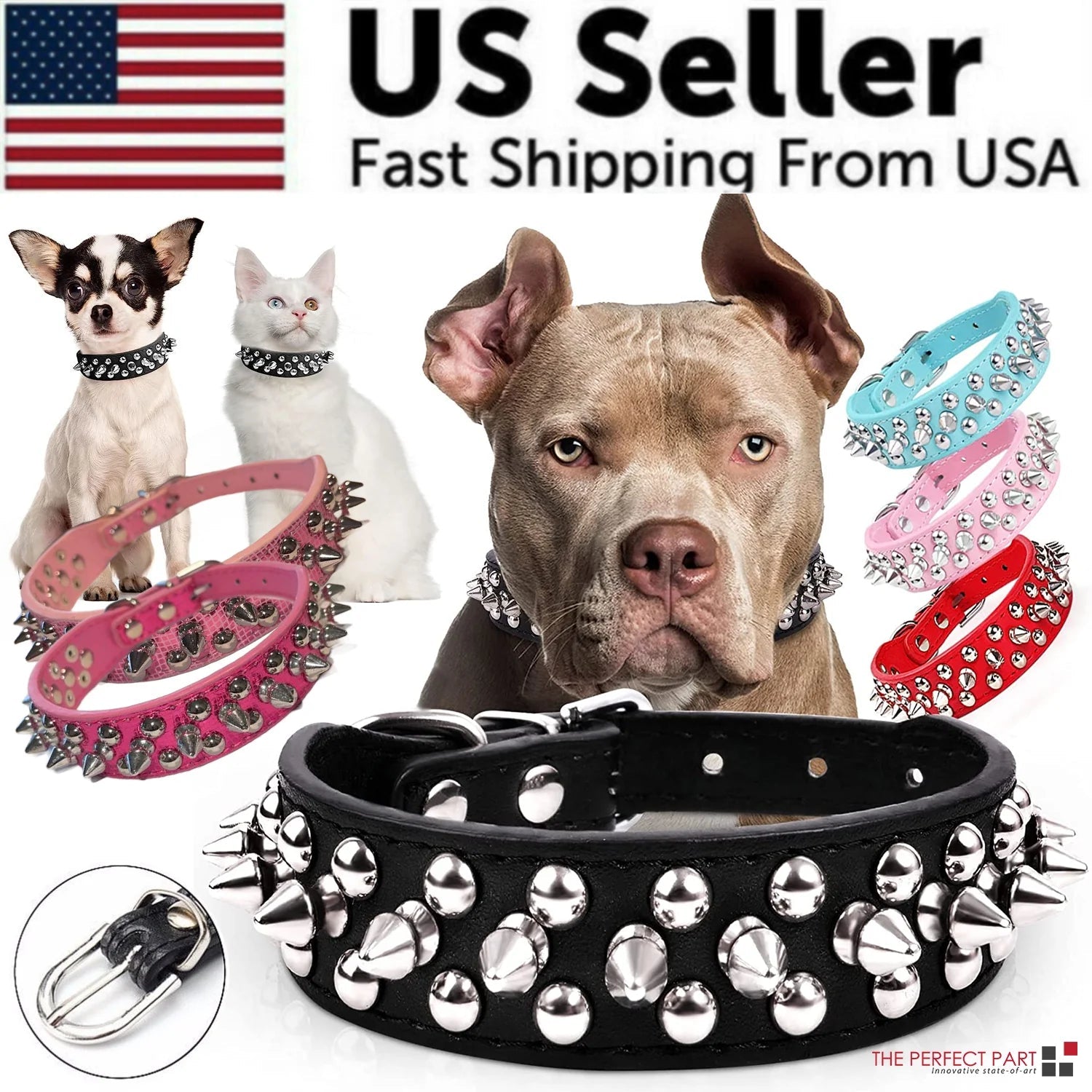 Dog Collar | Spiked Studded Leather Dog Collar Rivets Pet Small Large Cat Pit Bull Adjustable - Eco and More Pet Store DBA Overseen