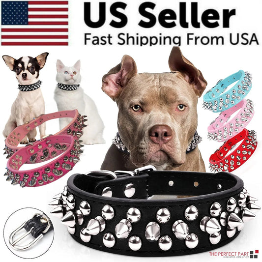 Dog Collar | Spiked Studded Leather Dog Collar Rivets Pet Small Large Cat Pit Bull Adjustable - Eco and More Pet Store DBA Overseen