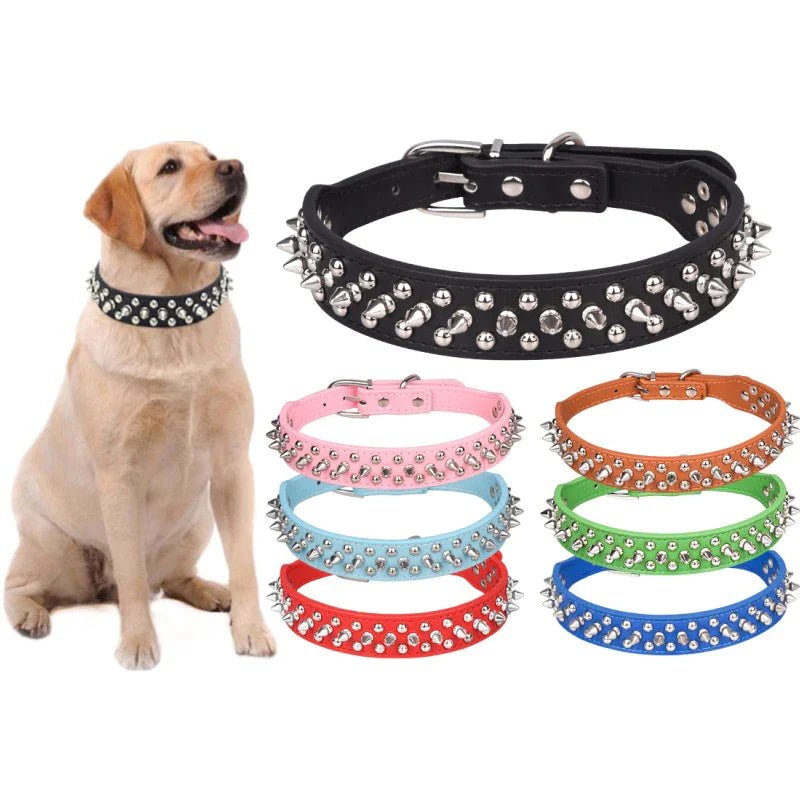 Dog Collar | Spiked Studded Leather Dog Collar Rivets Pet Small Large Cat Pit Bull Adjustable - Eco and More Pet Store DBA Overseen