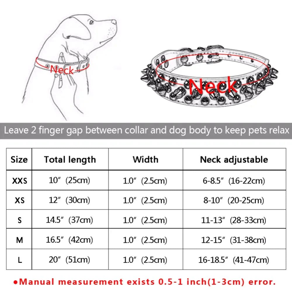 Dog Collar | Spiked Studded Leather Dog Collar Rivets Pet Small Large Cat Pit Bull Adjustable - Eco and More Pet Store DBA Overseen