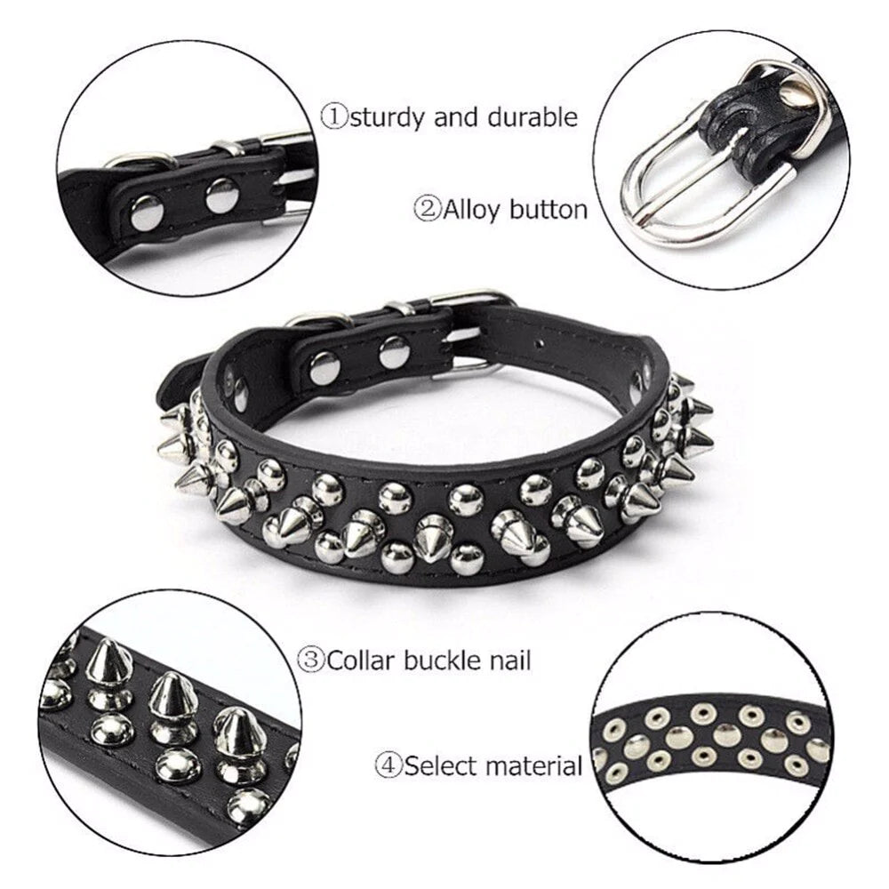 Dog Collar | Spiked Studded Leather Dog Collar Rivets Pet Small Large Cat Pit Bull Adjustable - Eco and More Pet Store DBA Overseen