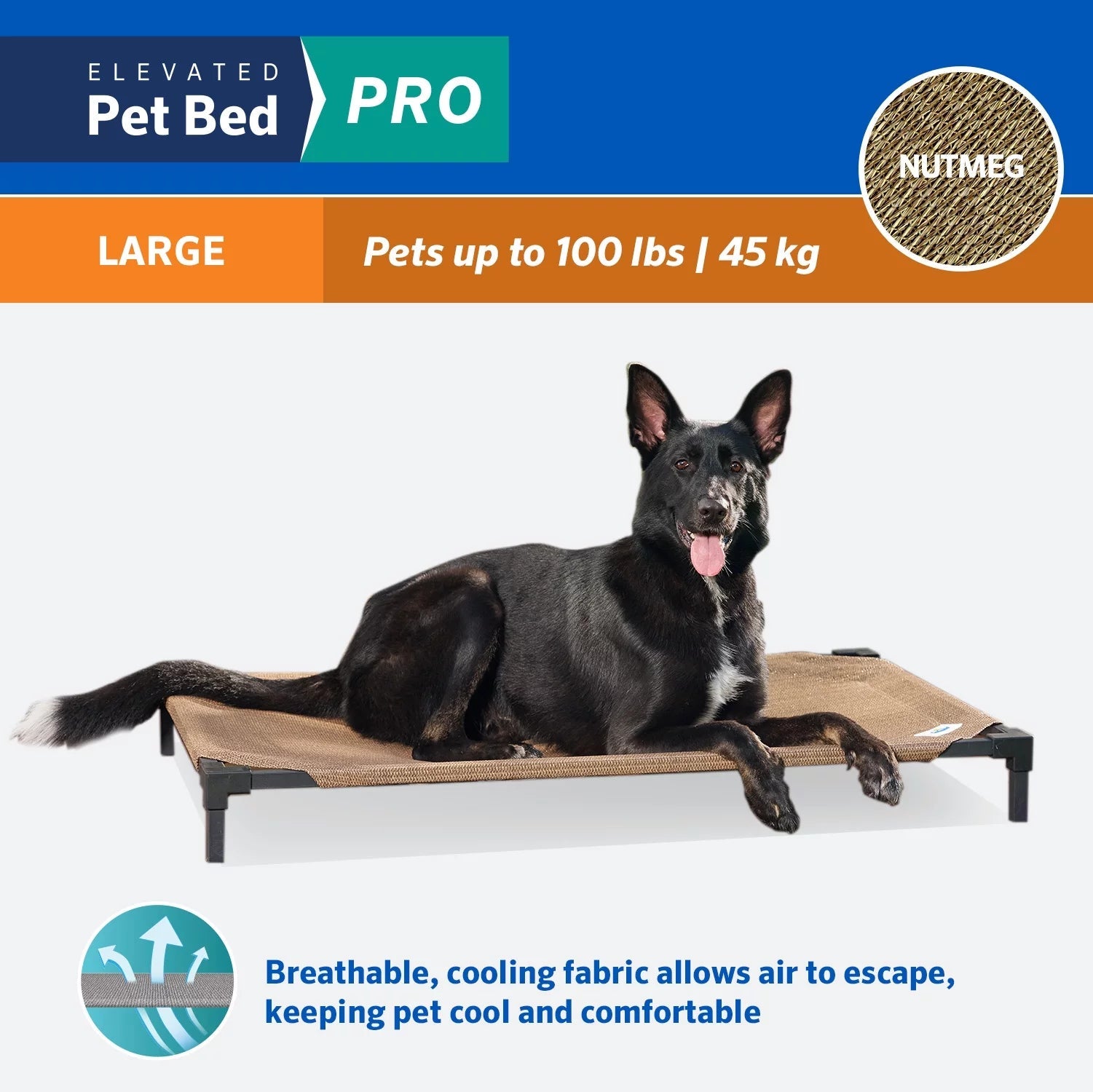 Dog Cooling Elevated Bed Pro, Large, Fits in 48In Crates, Nutmeg - Eco and More Pet Store