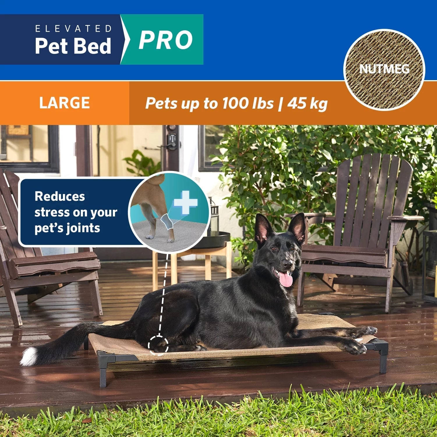 Dog Cooling Elevated Bed Pro, Large, Fits in 48In Crates, Nutmeg - Eco and More Pet Store