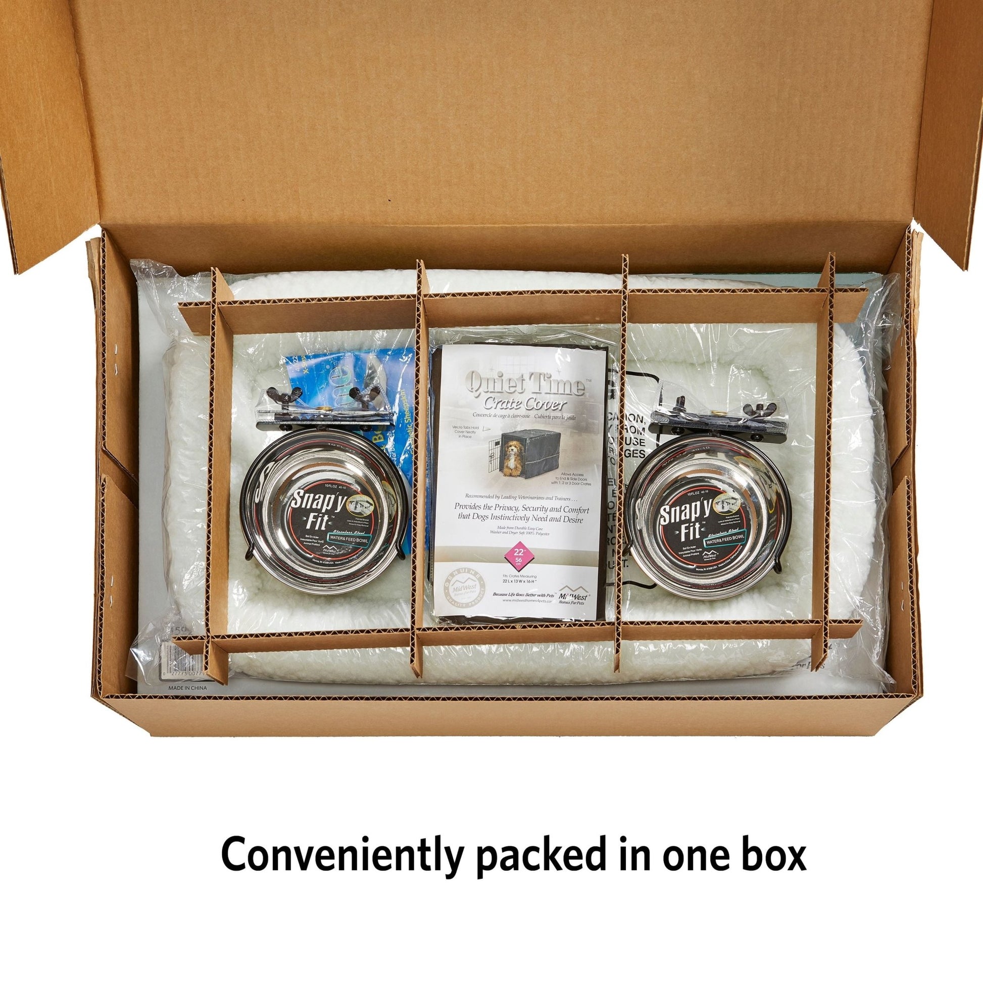 Dog Crate Starter Kit with 22 - Inch Double Door Crate, Bed, Cover, and Bowls - Eco and More Pet Store DBA Overseen