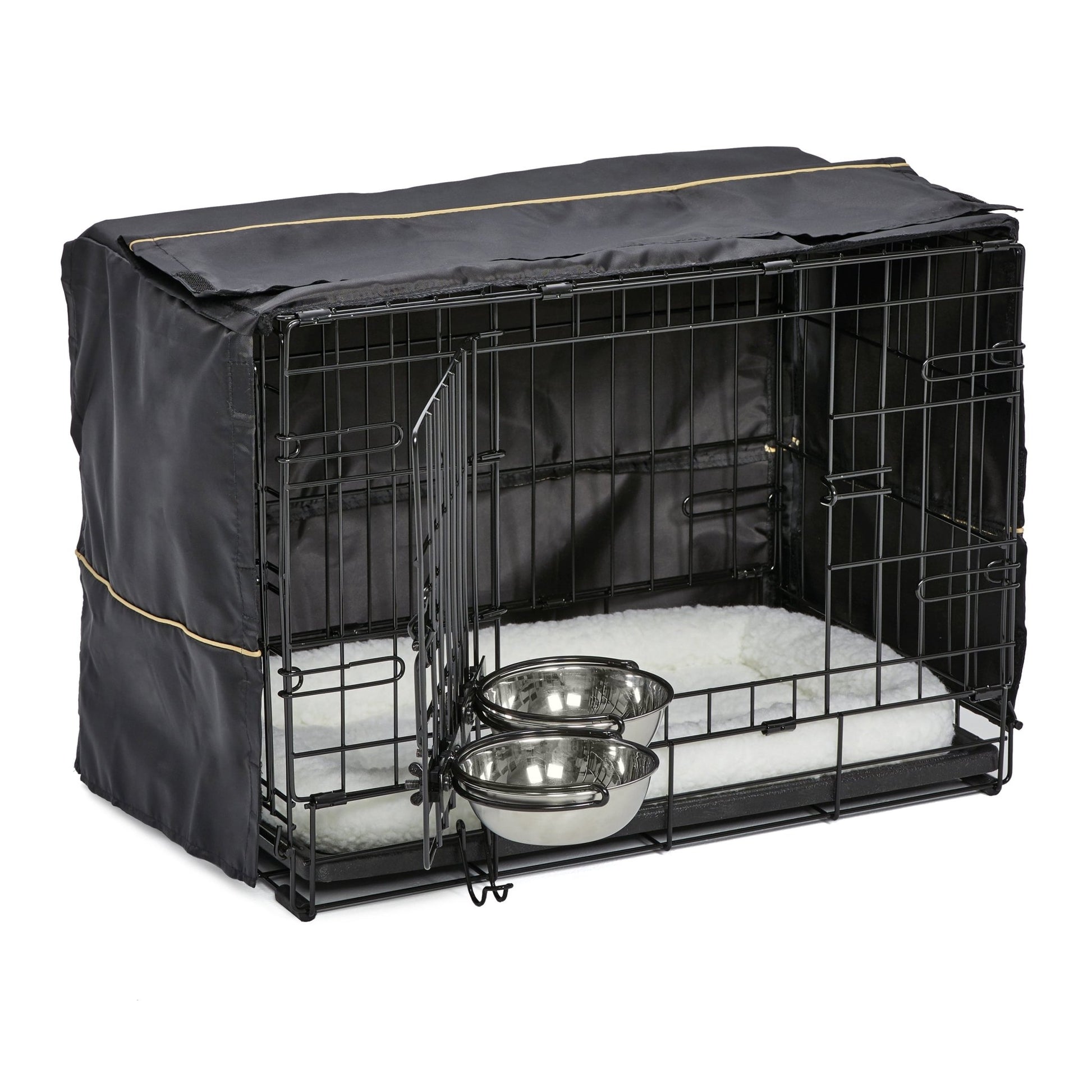 Dog Crate Starter Kit with 22 - Inch Double Door Crate, Bed, Cover, and Bowls - Eco and More Pet Store DBA Overseen