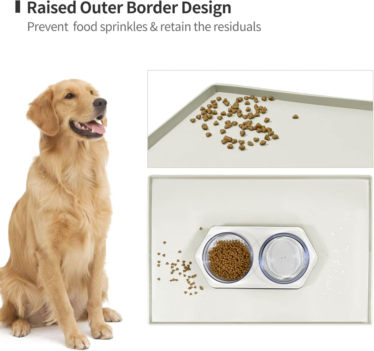 Dog Food Mat | Silicone Waterproof Food Tray | Non Slip Pet Bowl Mats Placemat,1" Raised Edge, Suitable for Most Small and Medium Sized Pets,32" X 24" - Eco and More Pet Store DBA Overseen