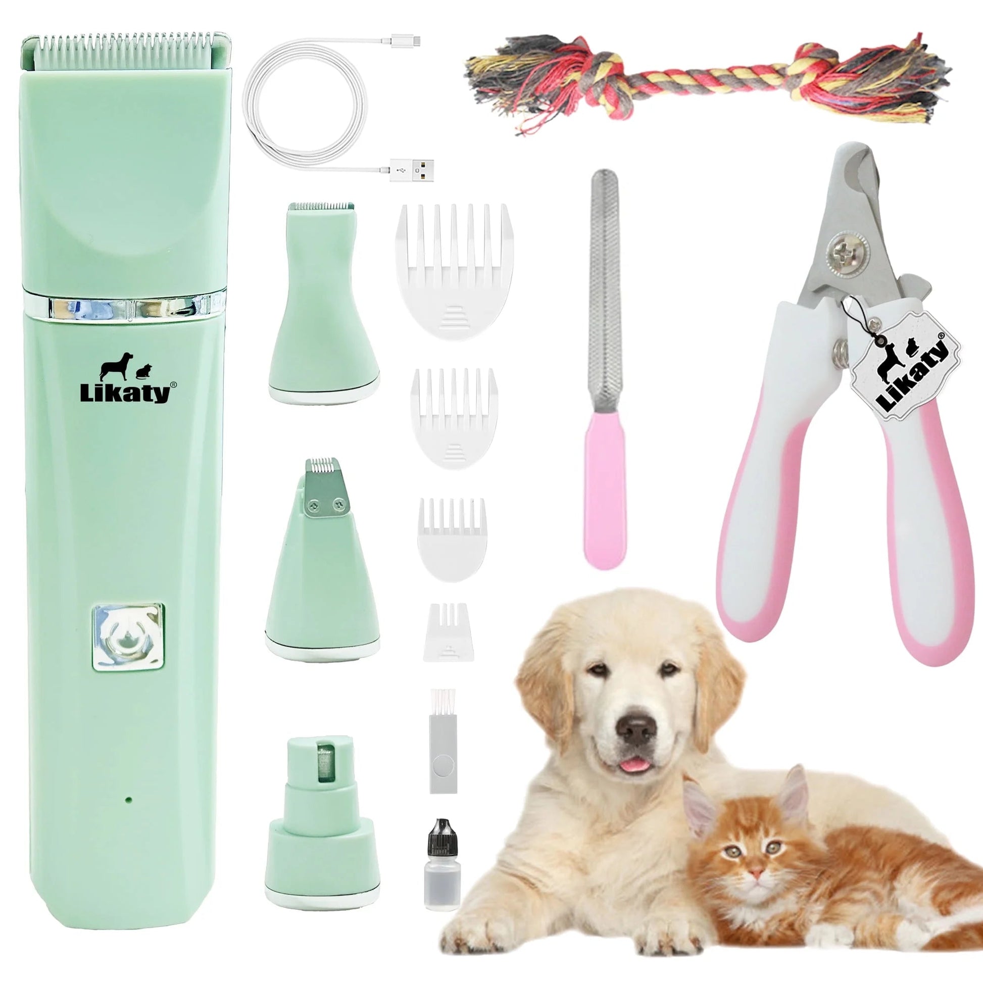 Dogs Hair Clippers Grooming Kit with Nail Grinder | 4 in 1 Cordless Electric Trimmer Low Noise USB Rechargeable Pet Clippers for Small and Large Dogs Cats Animals - Eco and More Pet Store DBA Overseen