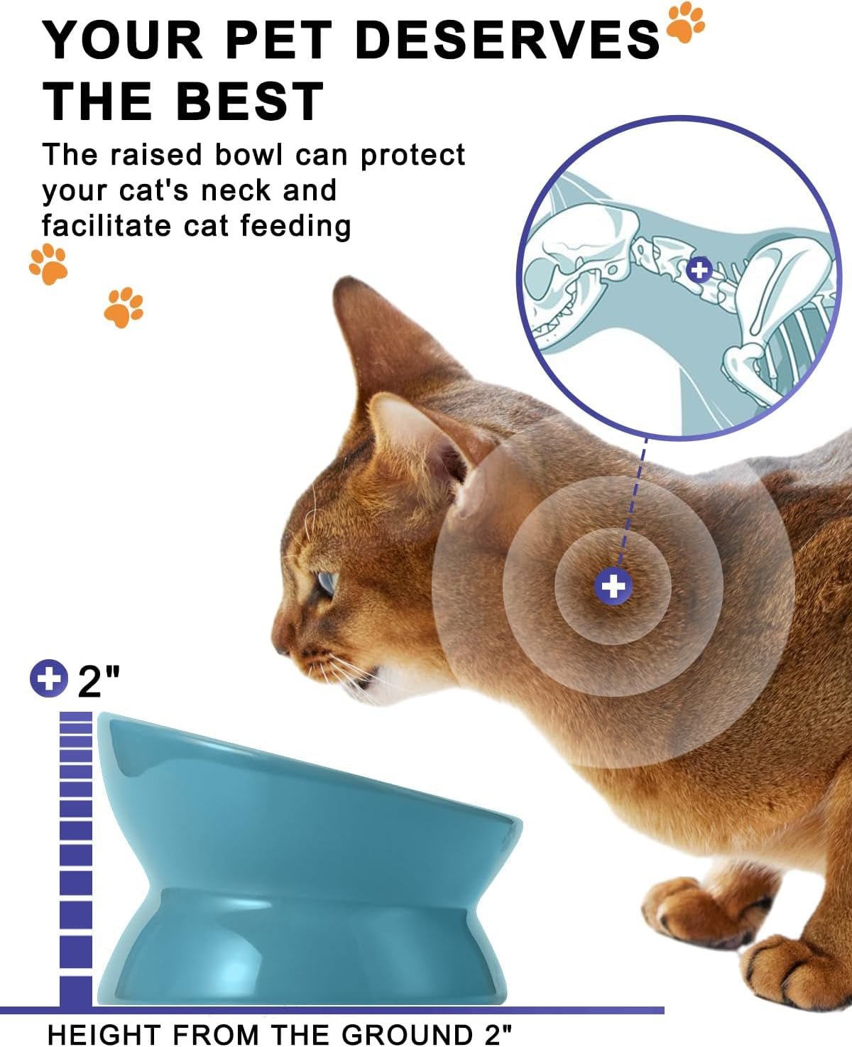 Elevated Cat Food Bowl, Ceramic Raised Cat Bowl, Tilt Angle Protect Cat'S Spine, anti Vomiting Cat Dish, Backflow Prevention, Lake Blue - Eco and More Pet Store