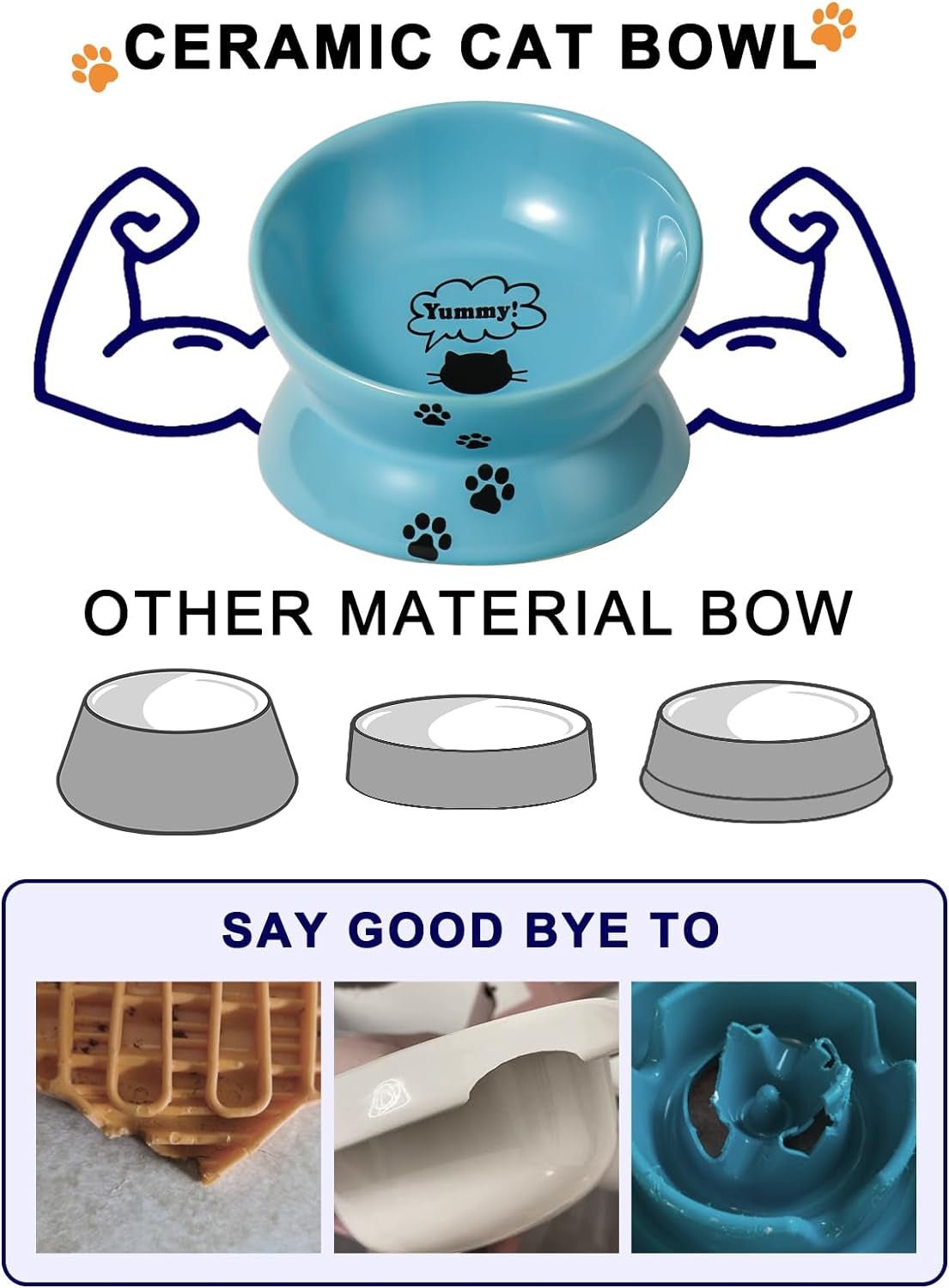 Elevated Cat Food Bowl, Ceramic Raised Cat Bowl, Tilt Angle Protect Cat'S Spine, anti Vomiting Cat Dish, Backflow Prevention, Lake Blue - Eco and More Pet Store