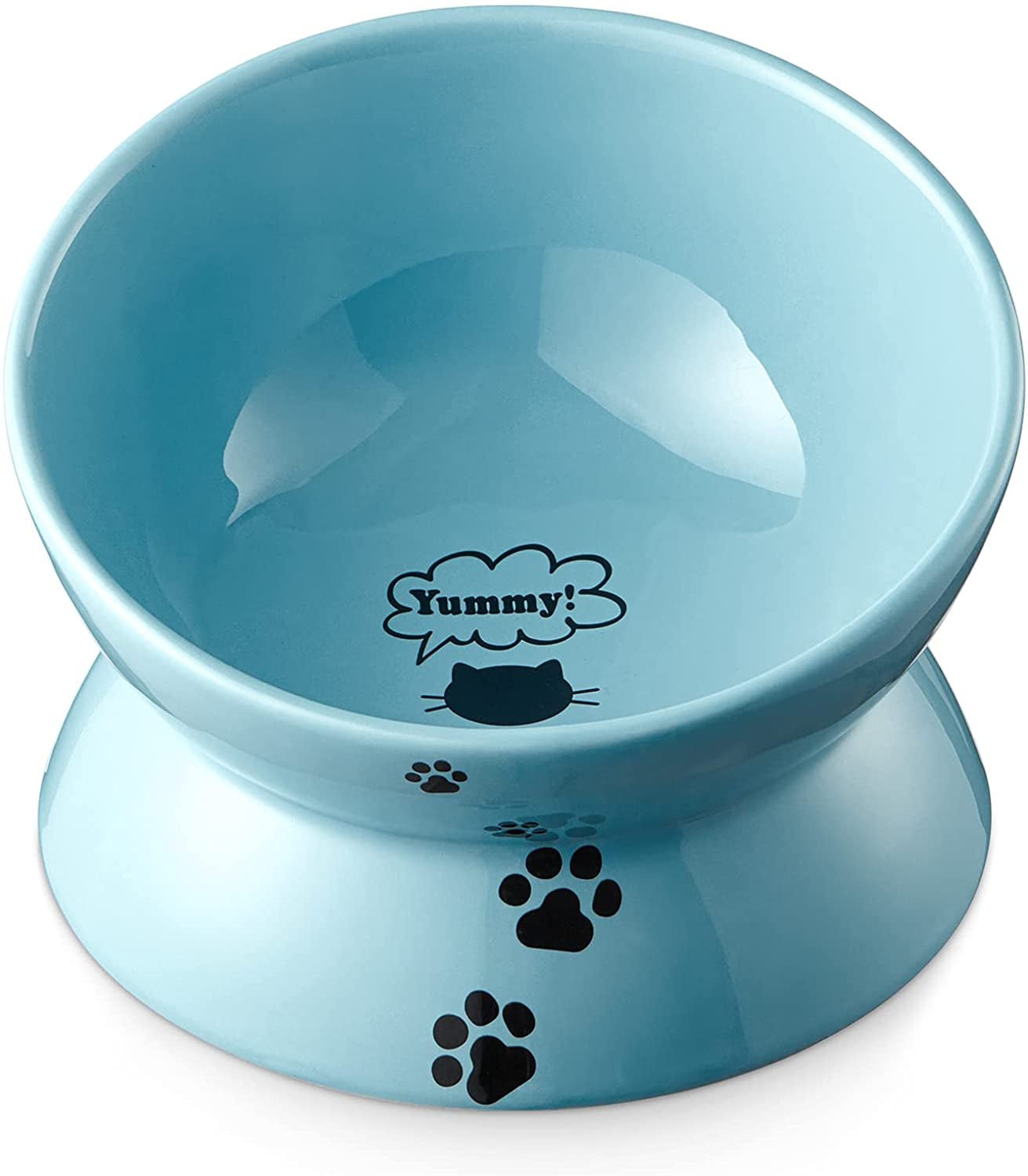 Elevated Cat Food Bowl, Ceramic Raised Cat Bowl, Tilt Angle Protect Cat'S Spine, anti Vomiting Cat Dish, Backflow Prevention, Lake Blue - Eco and More Pet Store