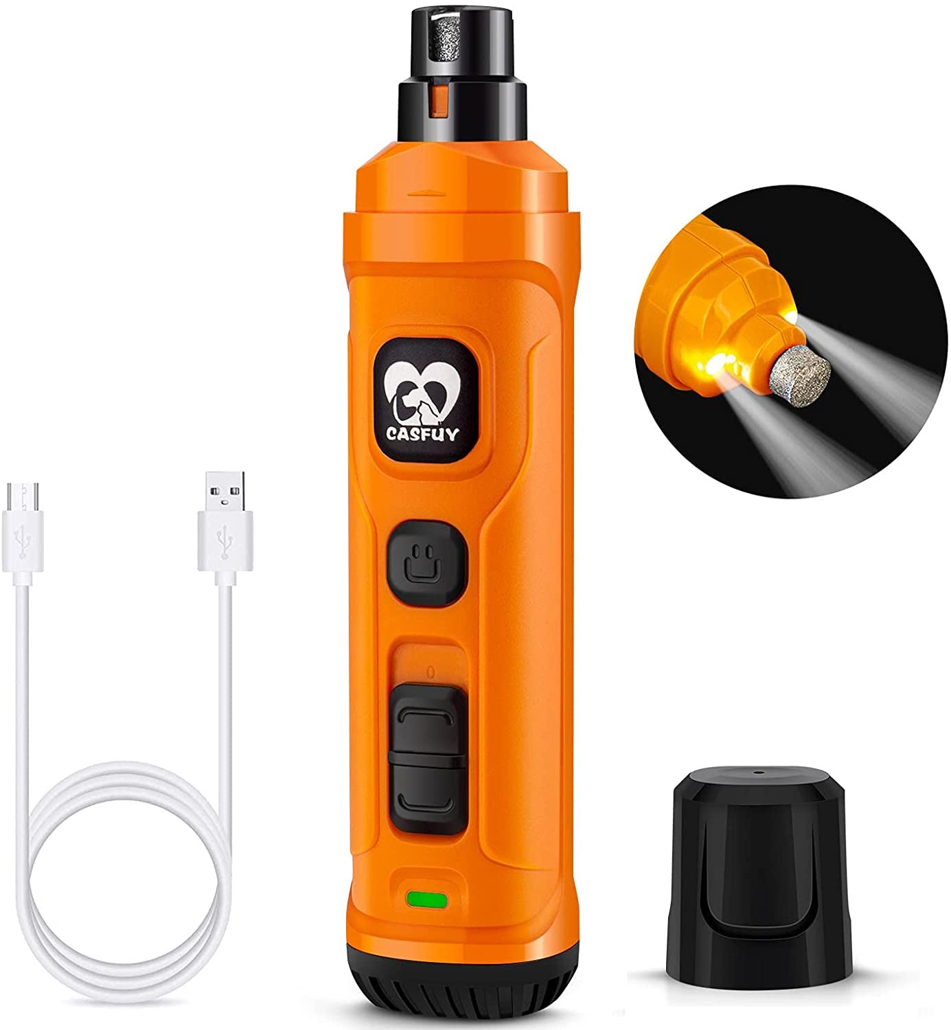 Enhanced 2 - Speed Electric Dog Nail Grinder with Dual LED Lights – Professional, Quiet & Painless Nail Trimmer for Dogs and Cats of All Sizes (Orange) - Eco and More Pet Store