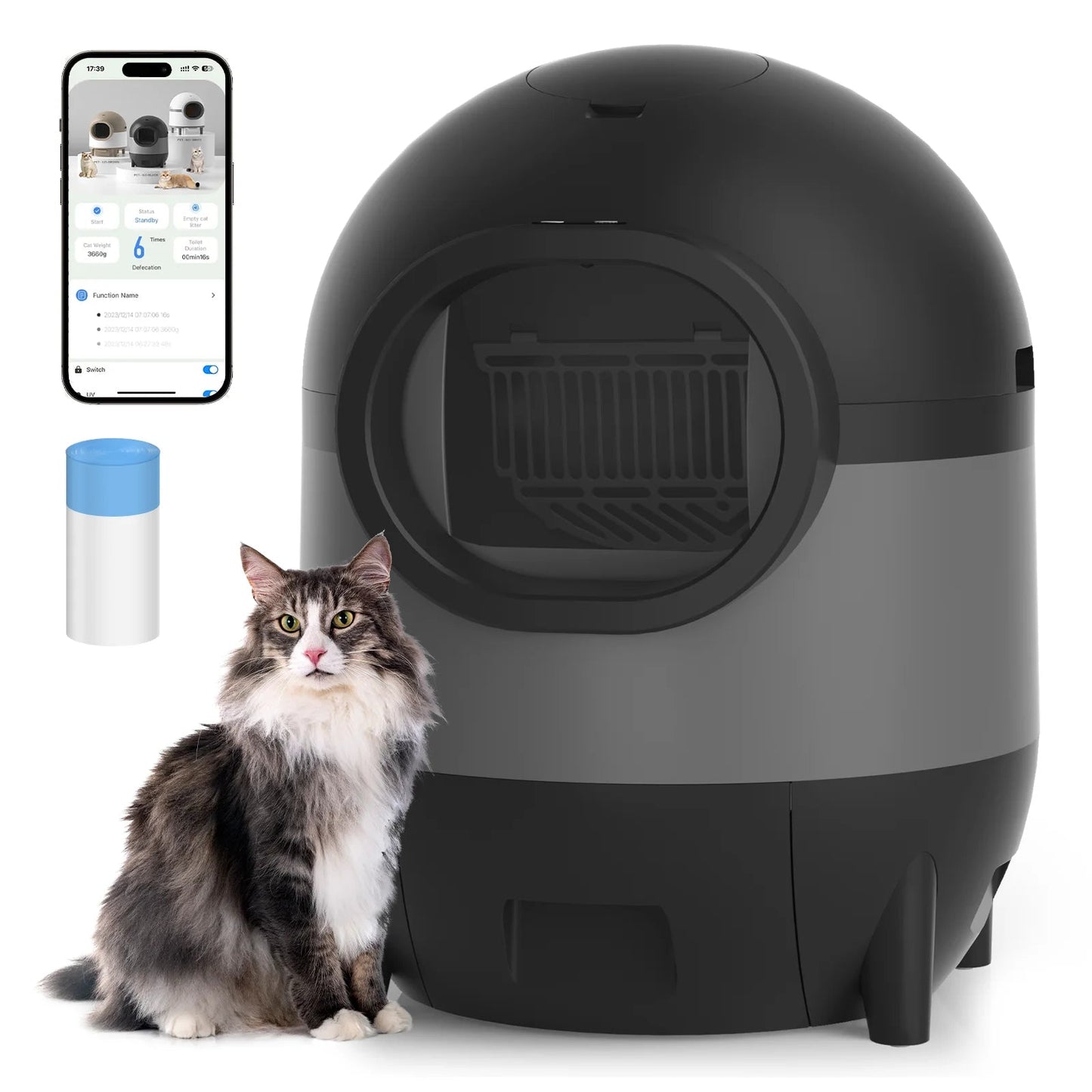 "Extra Large Self - Cleaning Cat Litter Box | Automatic 2.4G WiFi with APP Control | Ideal for Multiple Cats | Sleek Black Design" - Eco and More Pet Store