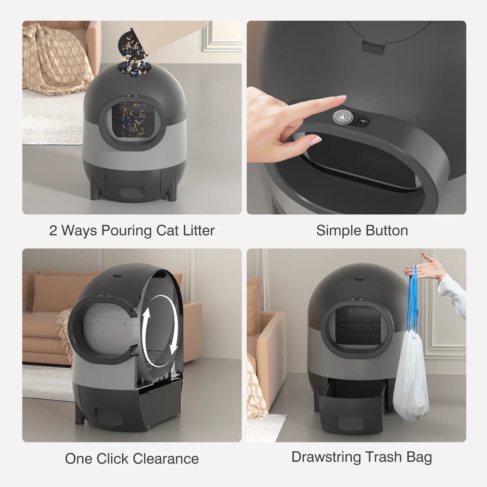 "Extra Large Self - Cleaning Cat Litter Box | Automatic 2.4G WiFi with APP Control | Ideal for Multiple Cats | Sleek Black Design" - Eco and More Pet Store