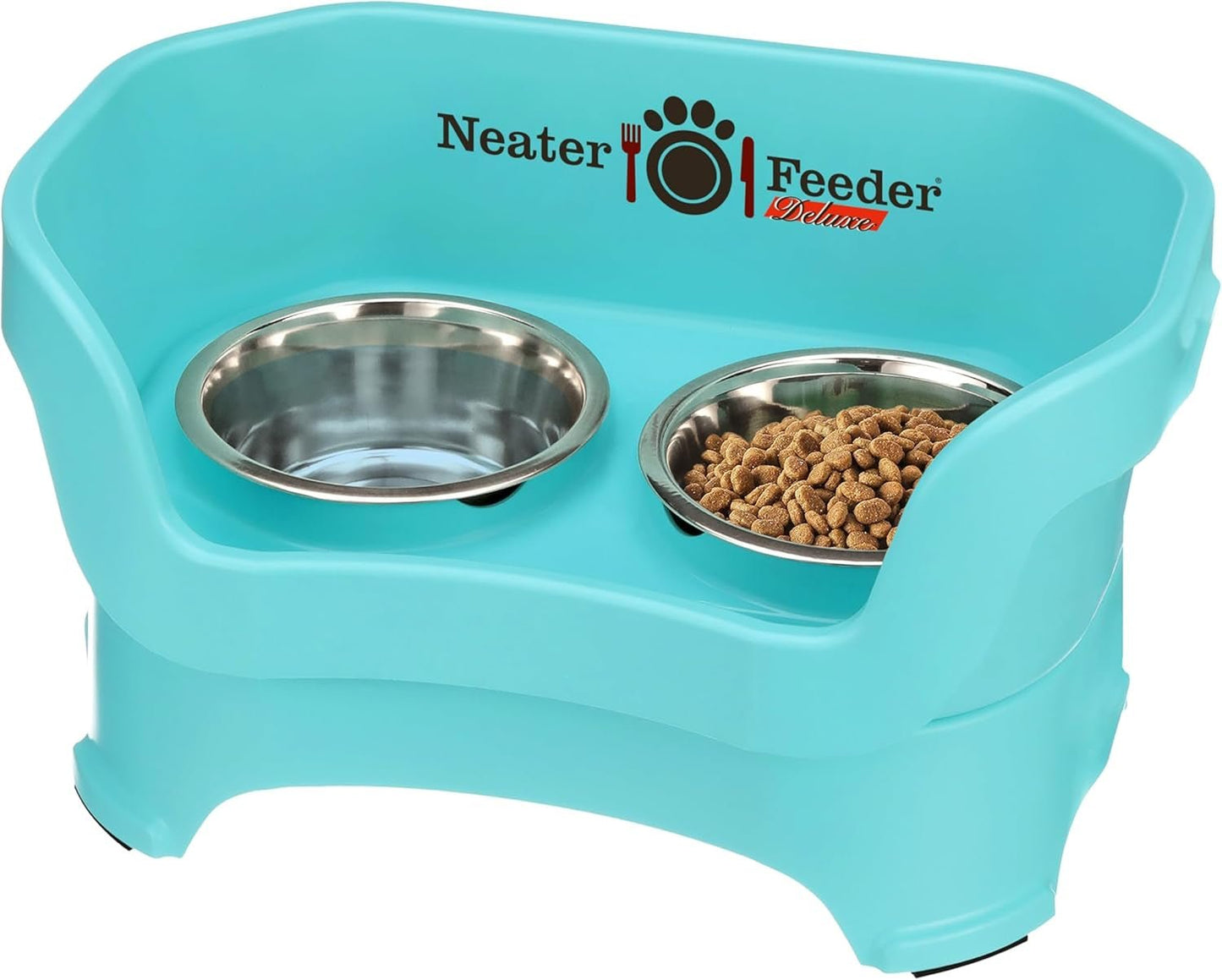 Feeder Deluxe Mess Proof Dog Bowls | Elevated for Medium Dogs 19 - 40 Lbs, Made in USA, No Spill Raised Dog Food Bowl Stand Feeding Station, Food and Water Bowl Set, Grey - Eco and More Pet Store DBA Overseen