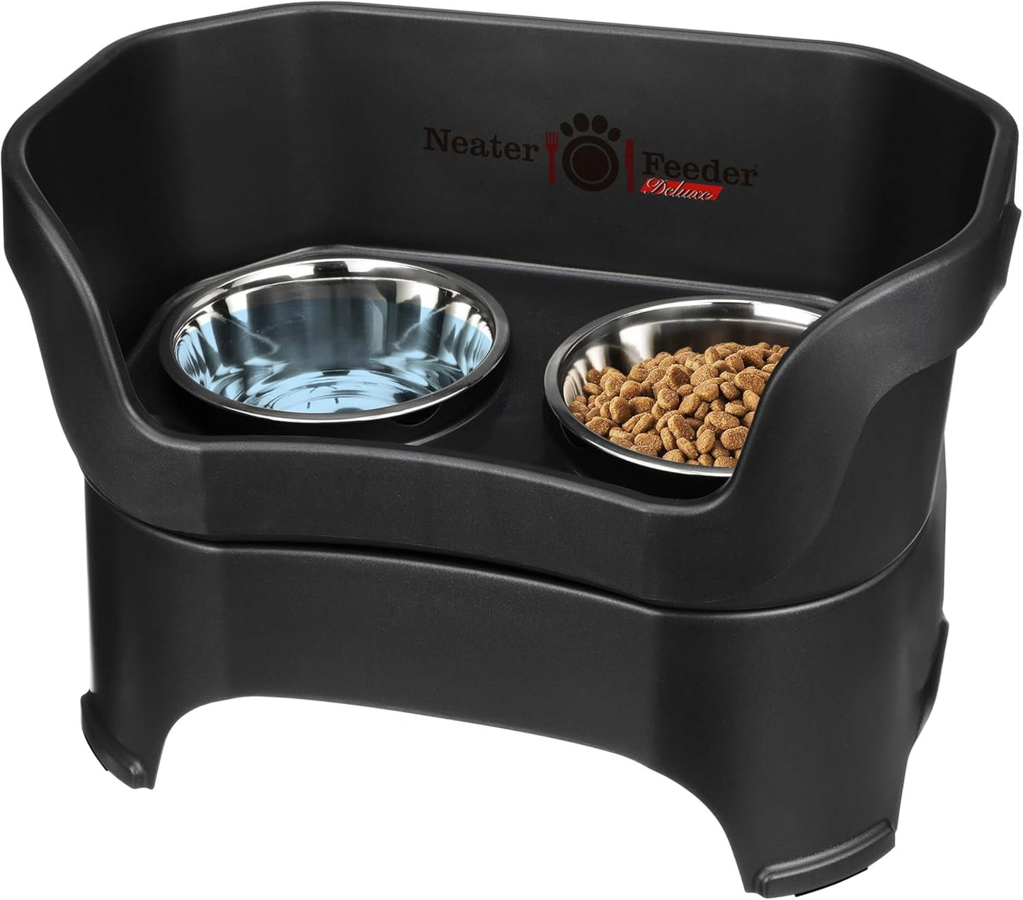 Feeder Deluxe Mess Proof Dog Bowls | Elevated for Medium Dogs 19 - 40 Lbs, Made in USA, No Spill Raised Dog Food Bowl Stand Feeding Station, Food and Water Bowl Set, Grey - Eco and More Pet Store DBA Overseen