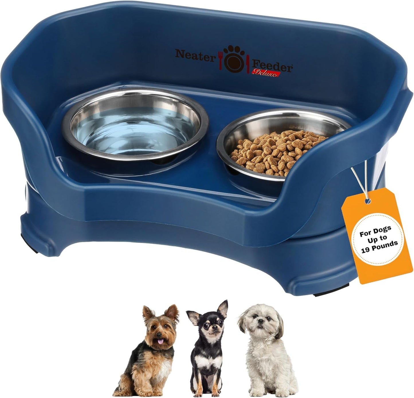 Feeder Deluxe Mess Proof Dog Bowls | Elevated for Medium Dogs 19 - 40 Lbs, Made in USA, No Spill Raised Dog Food Bowl Stand Feeding Station, Food and Water Bowl Set, Grey - Eco and More Pet Store DBA Overseen