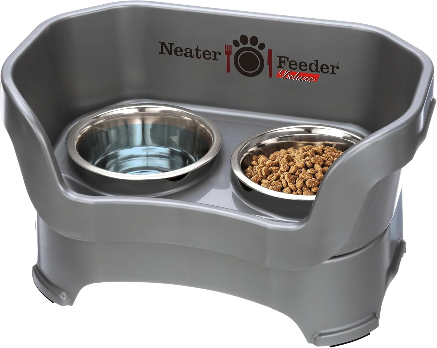 Feeder Deluxe Mess Proof Dog Bowls | Elevated for Medium Dogs 19 - 40 Lbs, Made in USA, No Spill Raised Dog Food Bowl Stand Feeding Station, Food and Water Bowl Set, Grey - Eco and More Pet Store DBA Overseen