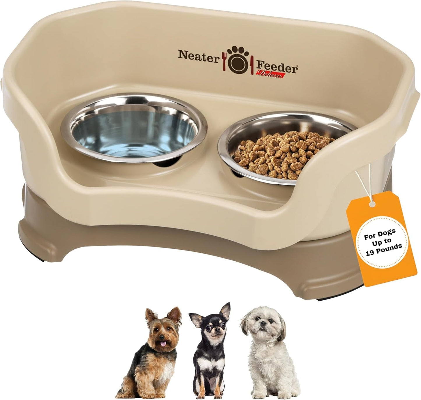Feeder Deluxe Mess Proof Dog Bowls | Elevated for Medium Dogs 19 - 40 Lbs, Made in USA, No Spill Raised Dog Food Bowl Stand Feeding Station, Food and Water Bowl Set, Grey - Eco and More Pet Store DBA Overseen