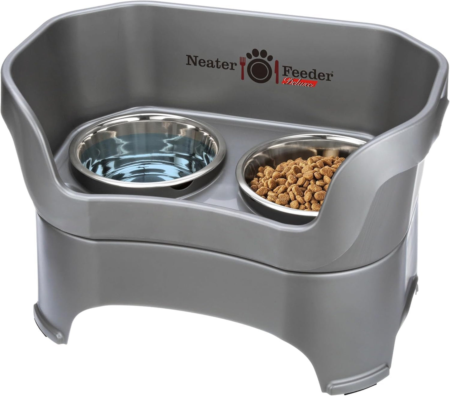 Feeder Deluxe Mess Proof Dog Bowls | Elevated for Medium Dogs 19 - 40 Lbs, Made in USA, No Spill Raised Dog Food Bowl Stand Feeding Station, Food and Water Bowl Set, Grey - Eco and More Pet Store DBA Overseen