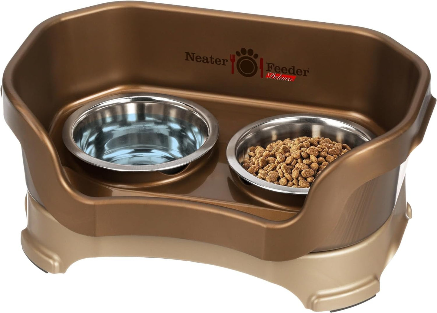 Feeder Deluxe Mess Proof Dog Bowls | Elevated for Medium Dogs 19 - 40 Lbs, Made in USA, No Spill Raised Dog Food Bowl Stand Feeding Station, Food and Water Bowl Set, Grey - Eco and More Pet Store DBA Overseen