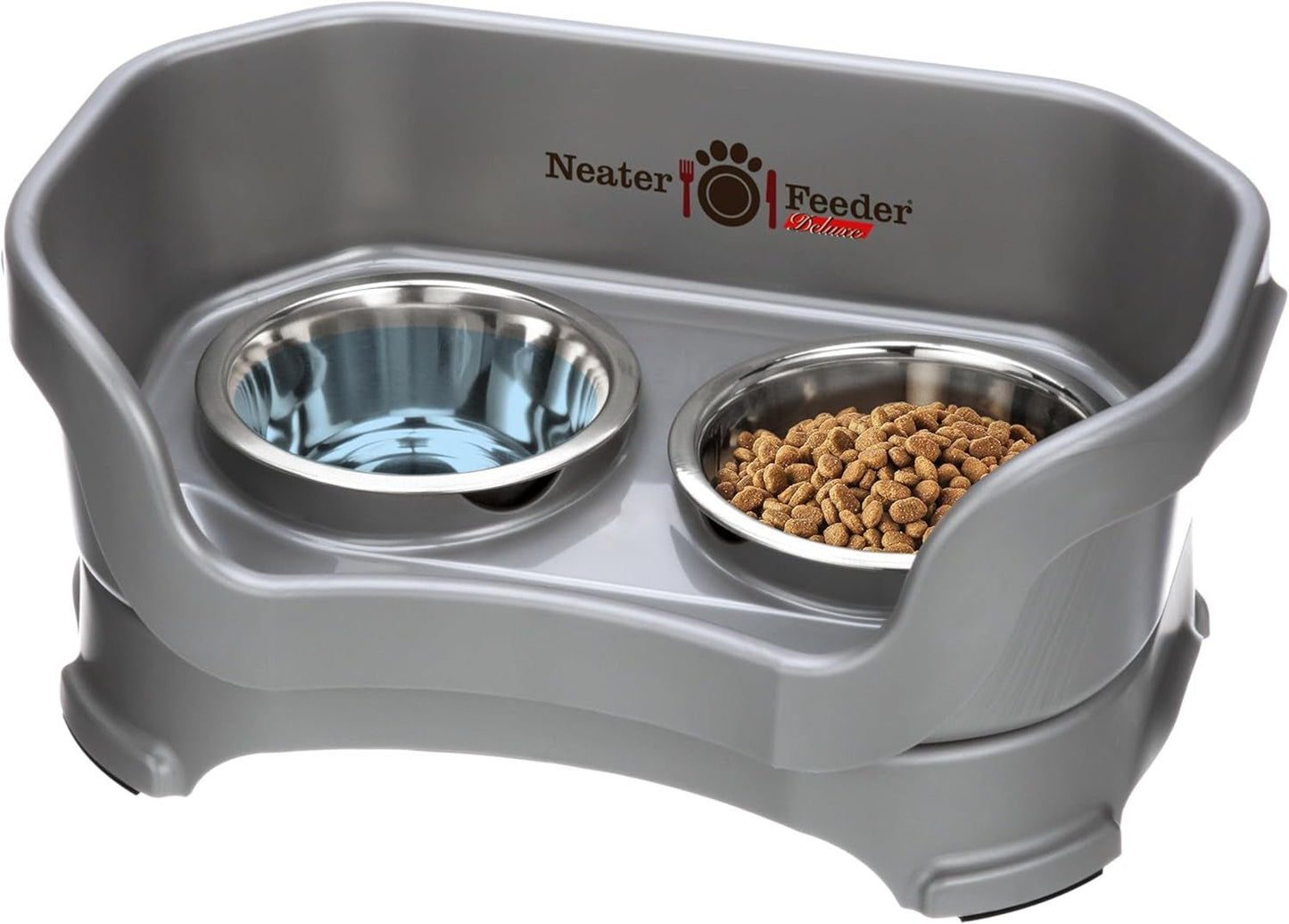 Feeder Deluxe Mess Proof Dog Bowls | Elevated for Medium Dogs 19 - 40 Lbs, Made in USA, No Spill Raised Dog Food Bowl Stand Feeding Station, Food and Water Bowl Set, Grey - Eco and More Pet Store DBA Overseen
