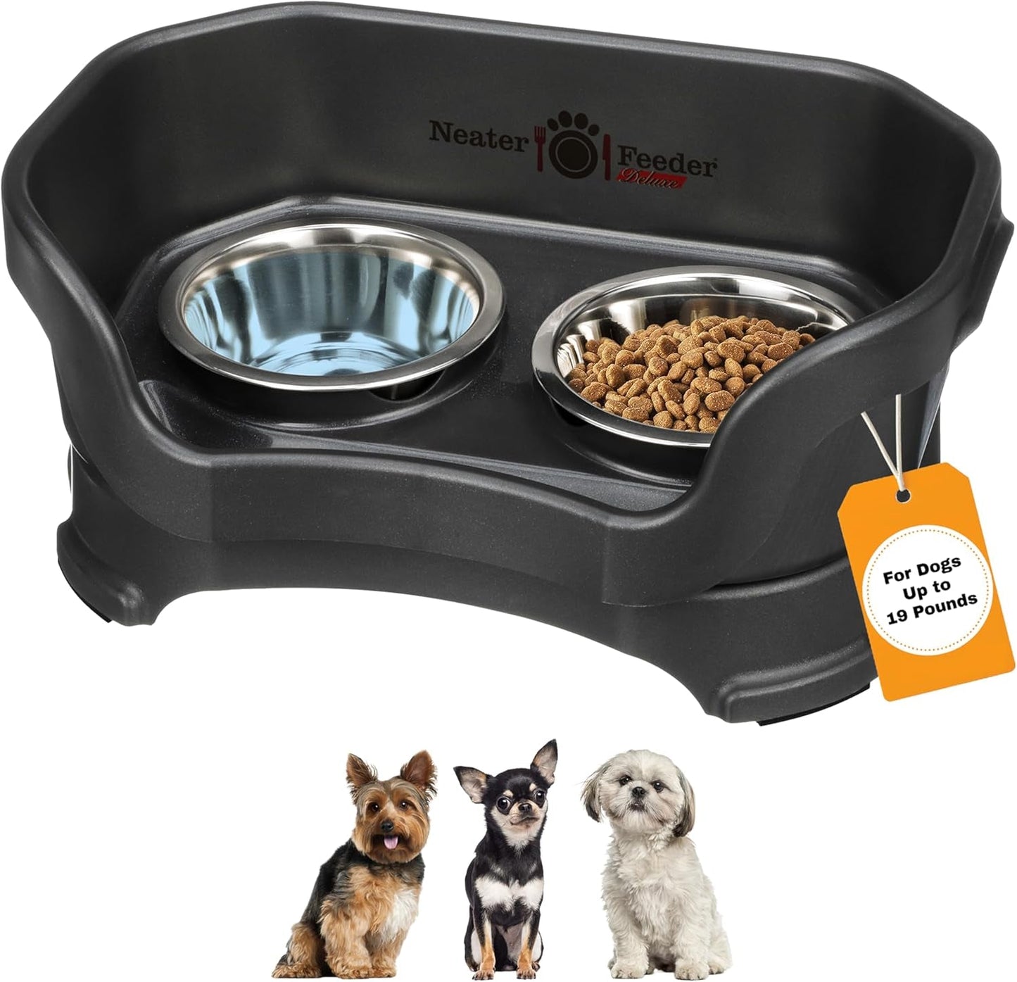 Feeder Deluxe Mess Proof Dog Bowls | Elevated for Medium Dogs 19 - 40 Lbs, Made in USA, No Spill Raised Dog Food Bowl Stand Feeding Station, Food and Water Bowl Set, Grey - Eco and More Pet Store DBA Overseen