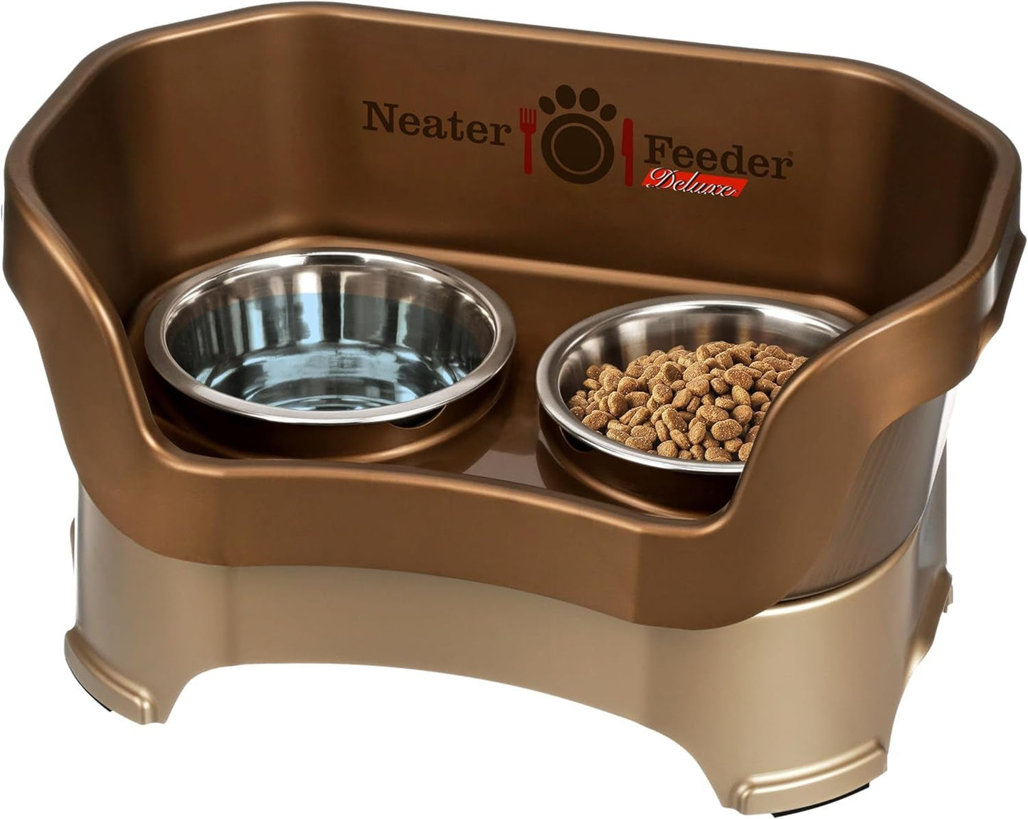 Feeder Deluxe Mess Proof Dog Bowls | Elevated for Medium Dogs 19 - 40 Lbs, Made in USA, No Spill Raised Dog Food Bowl Stand Feeding Station, Food and Water Bowl Set, Grey - Eco and More Pet Store DBA Overseen