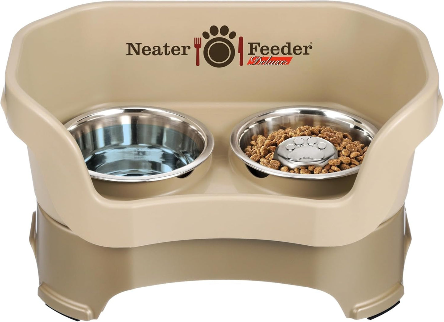 Feeder Deluxe Mess Proof Dog Bowls | Elevated for Medium Dogs 19 - 40 Lbs, Made in USA, No Spill Raised Dog Food Bowl Stand Feeding Station, Food and Water Bowl Set, Grey - Eco and More Pet Store DBA Overseen