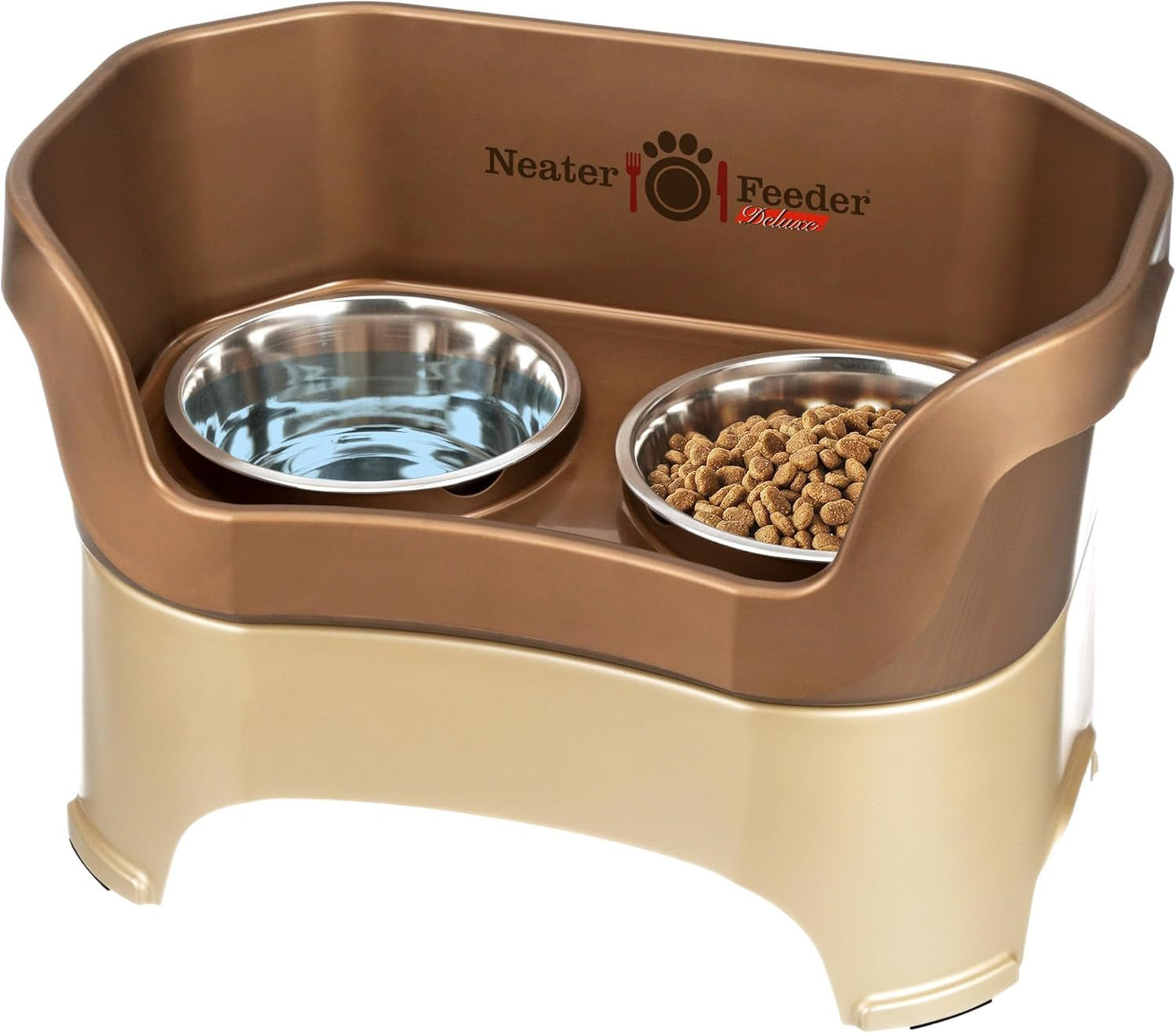 Feeder Deluxe Mess Proof Dog Bowls | Elevated for Medium Dogs 19 - 40 Lbs, Made in USA, No Spill Raised Dog Food Bowl Stand Feeding Station, Food and Water Bowl Set, Grey - Eco and More Pet Store DBA Overseen