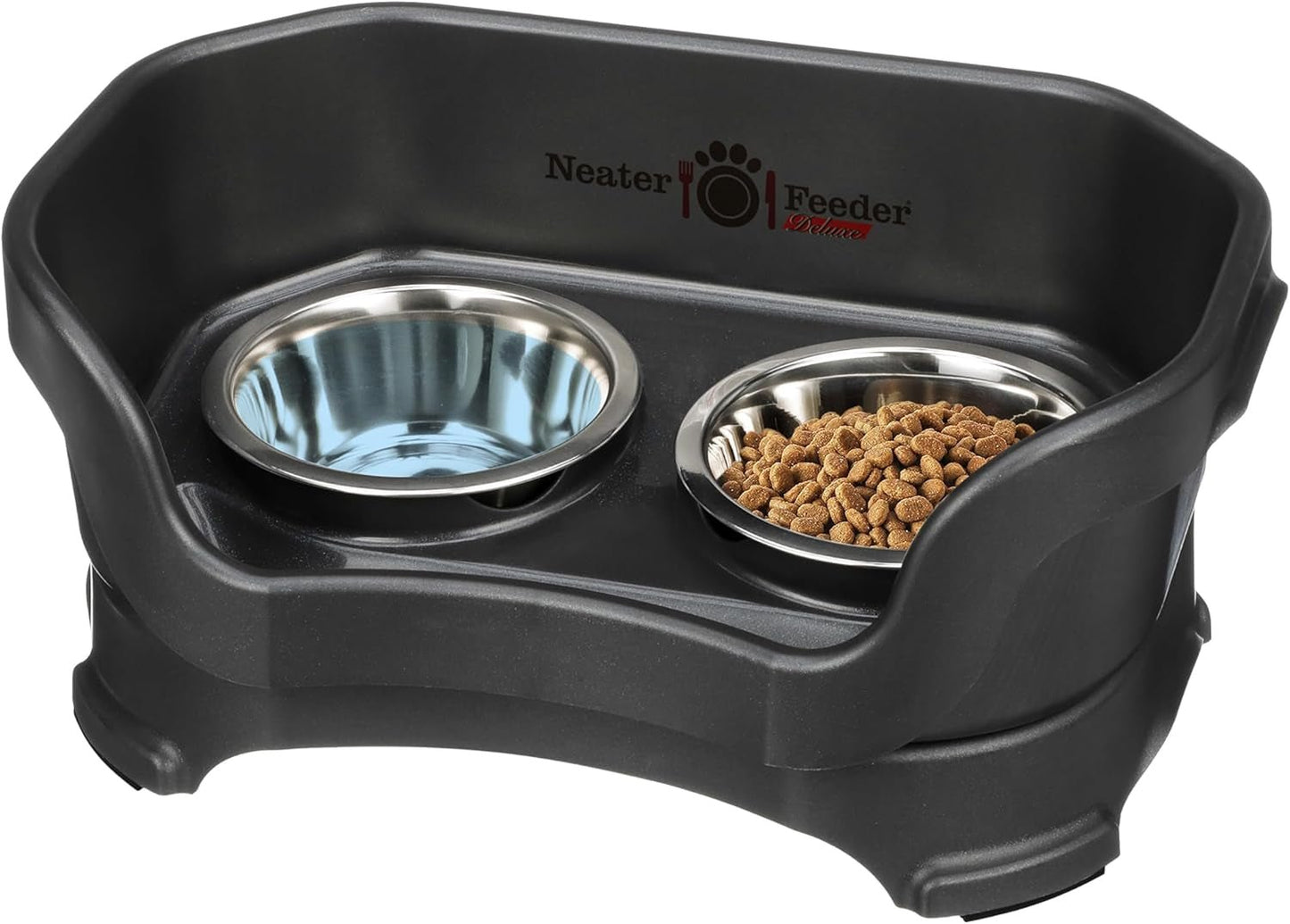 Feeder Deluxe Mess Proof Dog Bowls | Elevated for Medium Dogs 19 - 40 Lbs, Made in USA, No Spill Raised Dog Food Bowl Stand Feeding Station, Food and Water Bowl Set, Grey - Eco and More Pet Store DBA Overseen