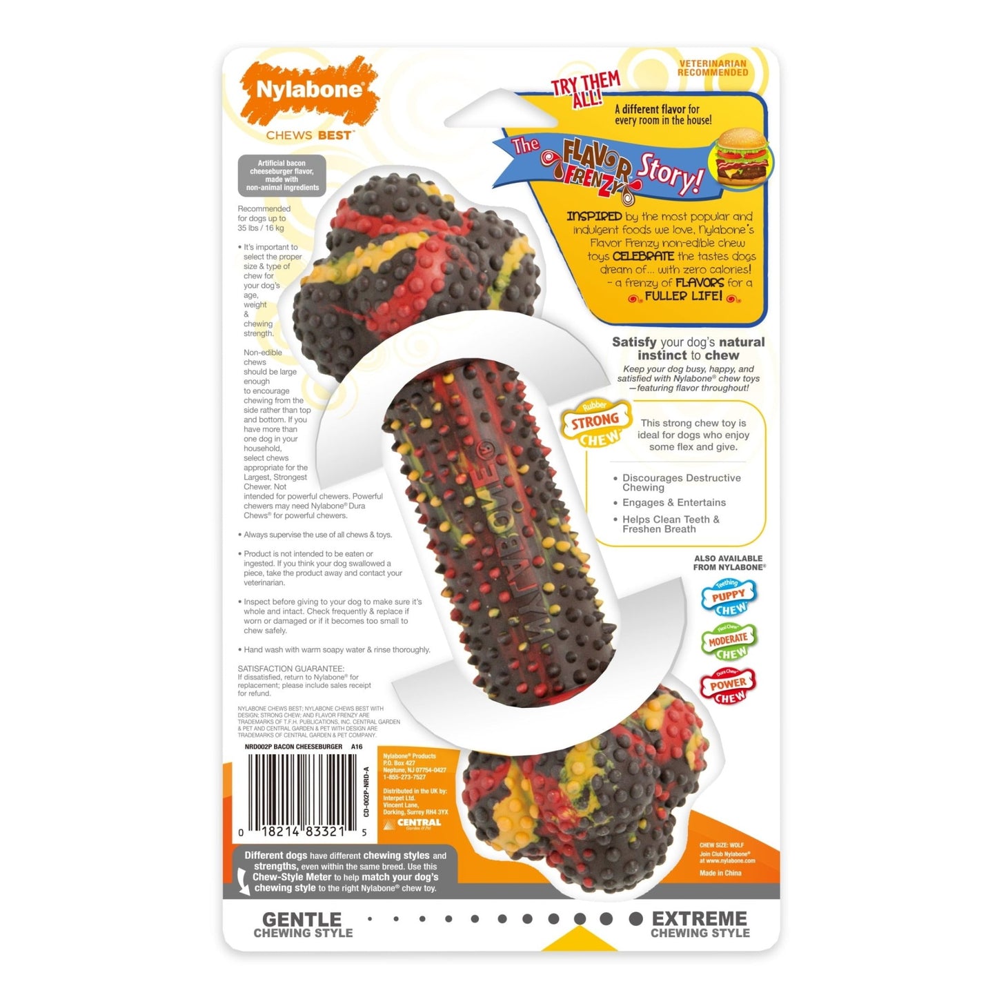 Flavor Frenzy Strong Chew Dog Toy Bacon Cheeseburger Medium/Wolf - up to 35 Lbs. (1 Count) - Eco and More Pet Store