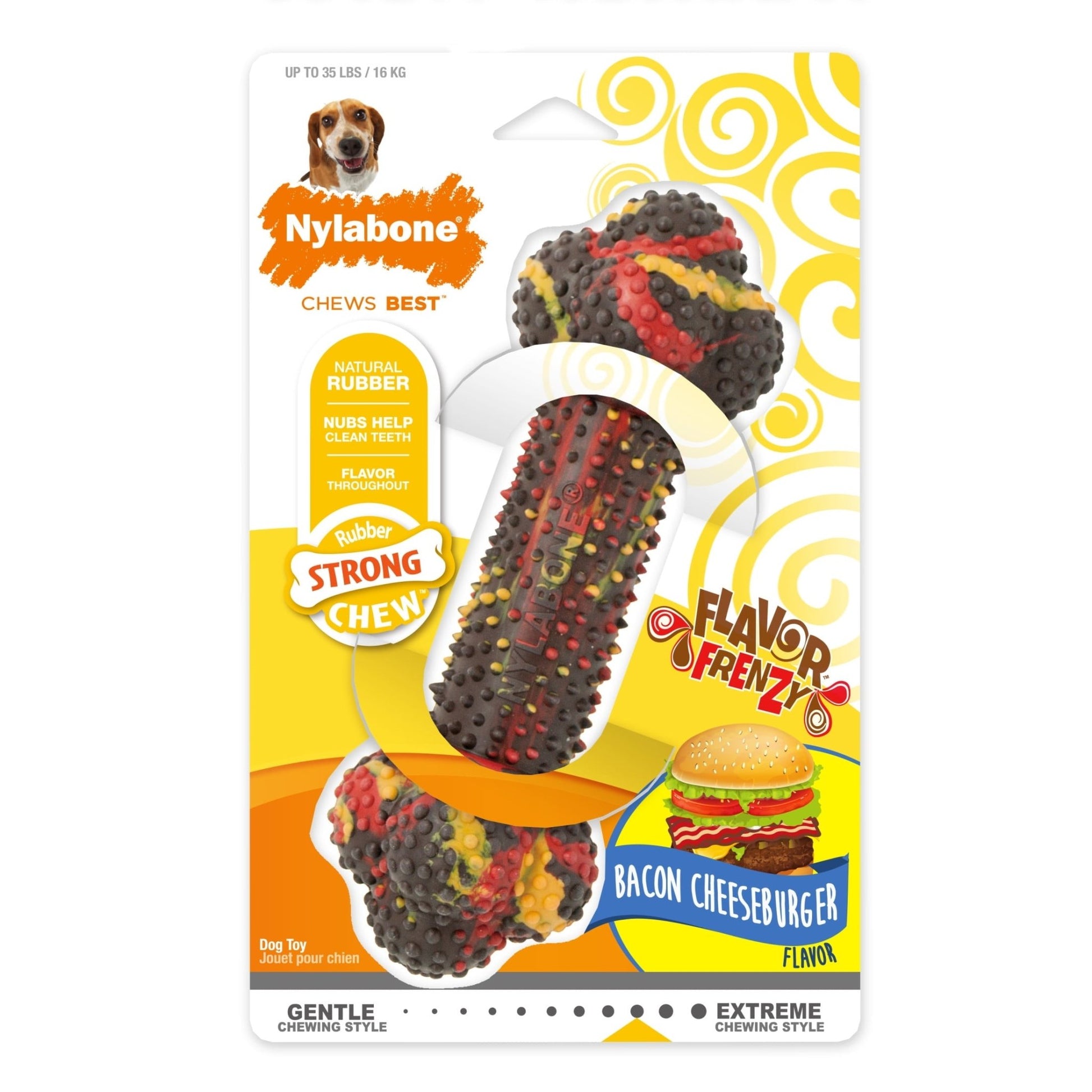 Flavor Frenzy Strong Chew Dog Toy Bacon Cheeseburger Medium/Wolf - up to 35 Lbs. (1 Count) - Eco and More Pet Store