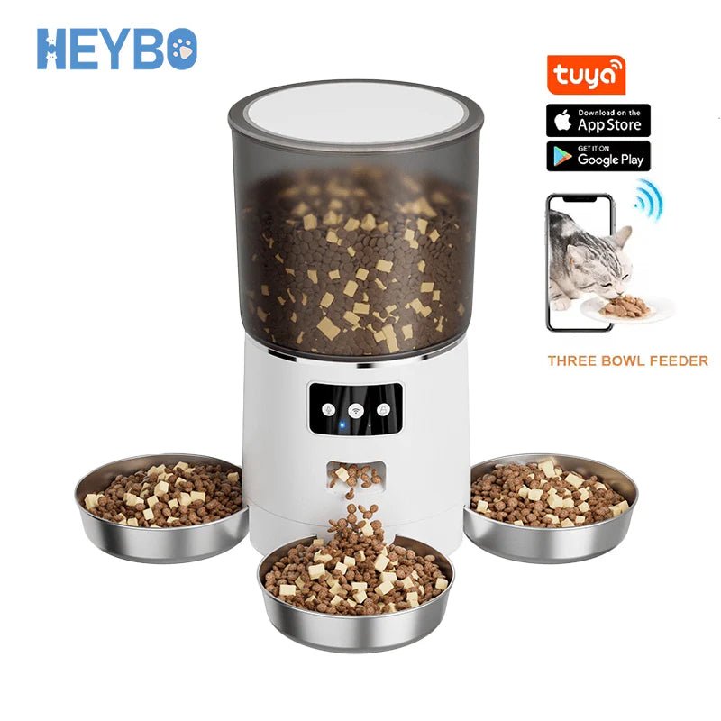 HEYBO Automatic Cat Feeder Smart App - Controlled Pet Feeder with 3 Bowls - Eco and More Pet Store DBA Overseen